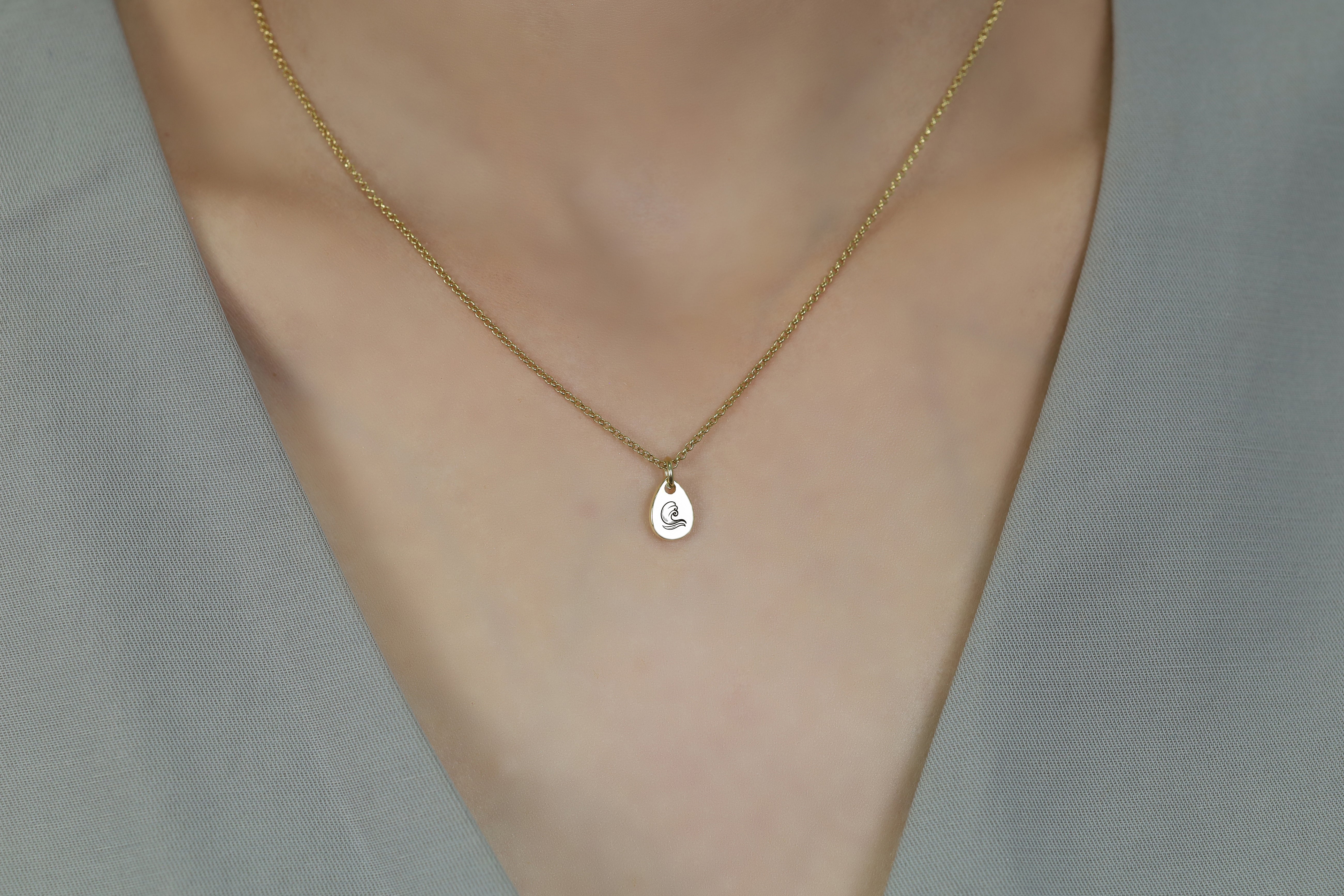 Engraved Wave Pendant Necklace