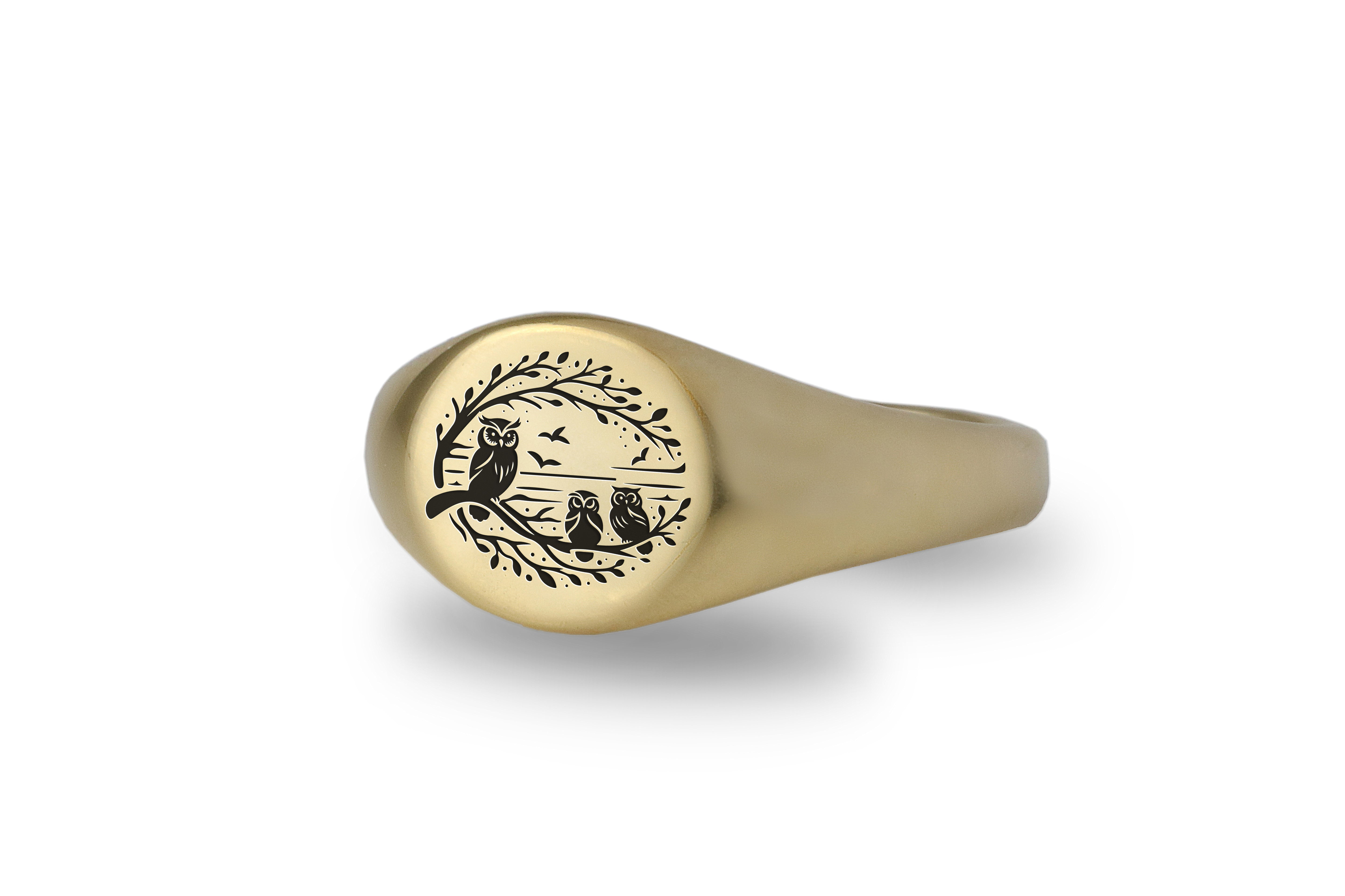 Engraved Owls Signet Ring