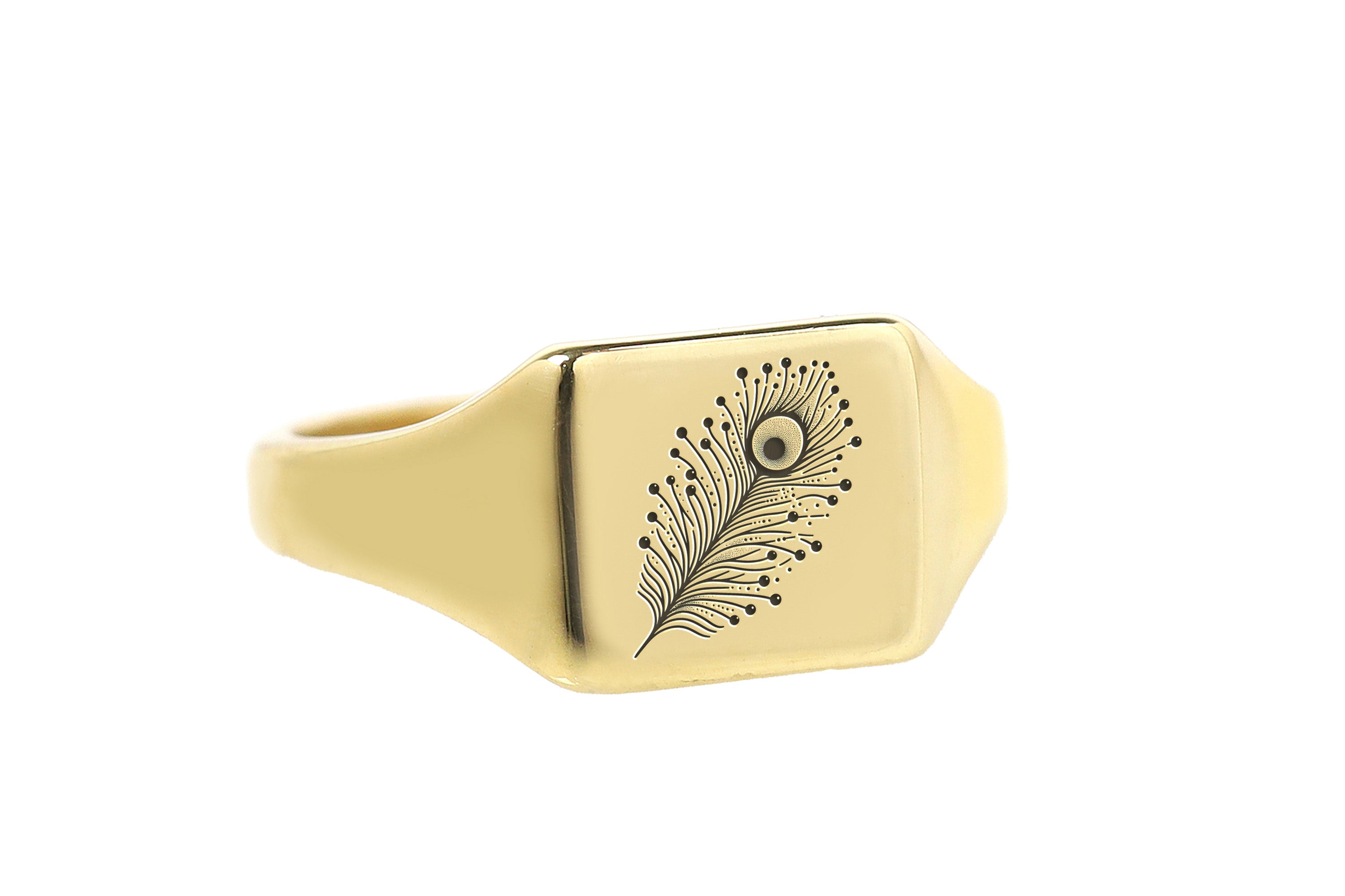 14k Gold Feather Signet Ring