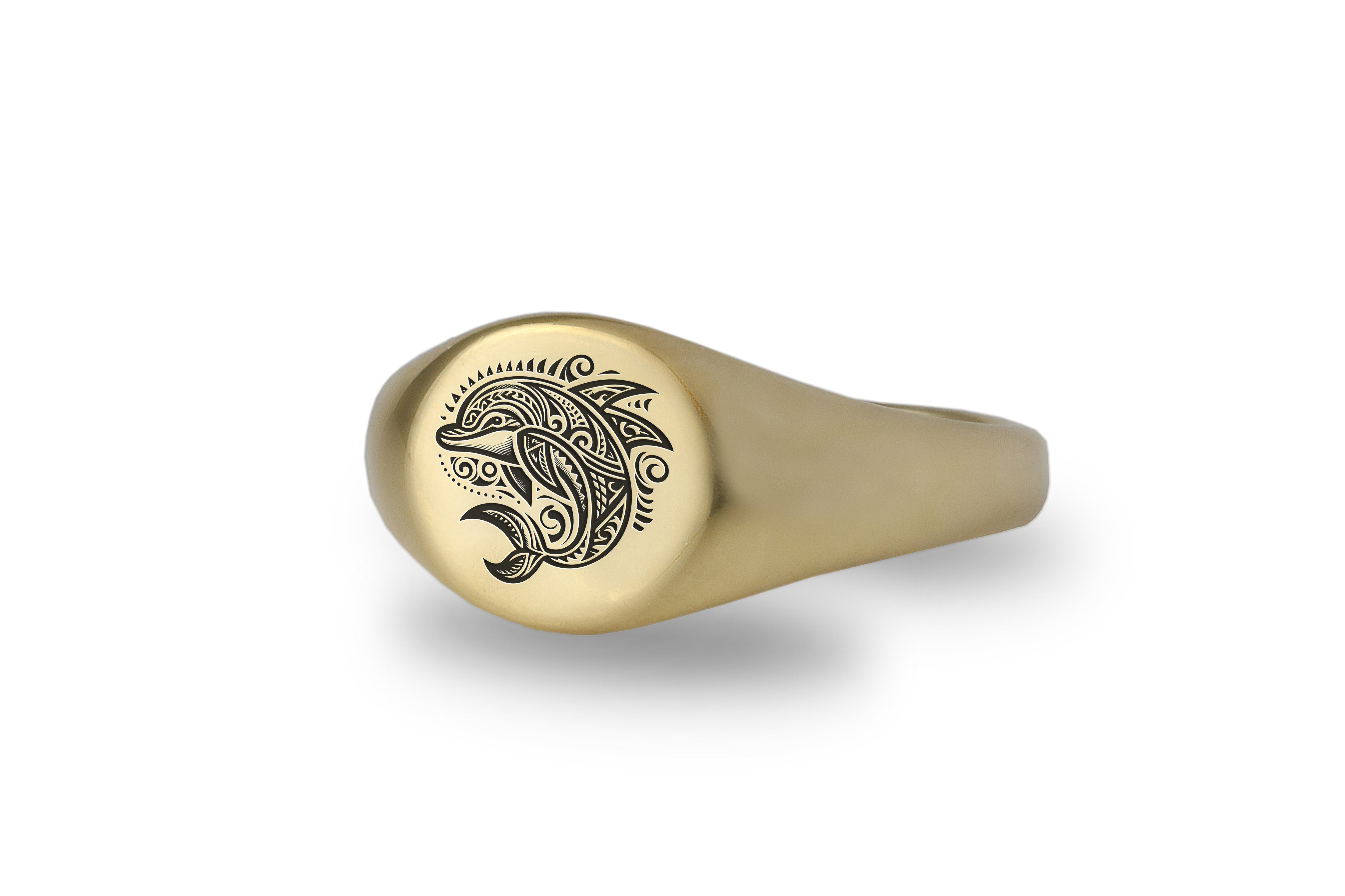 Engraved Dolphin Signet Ring