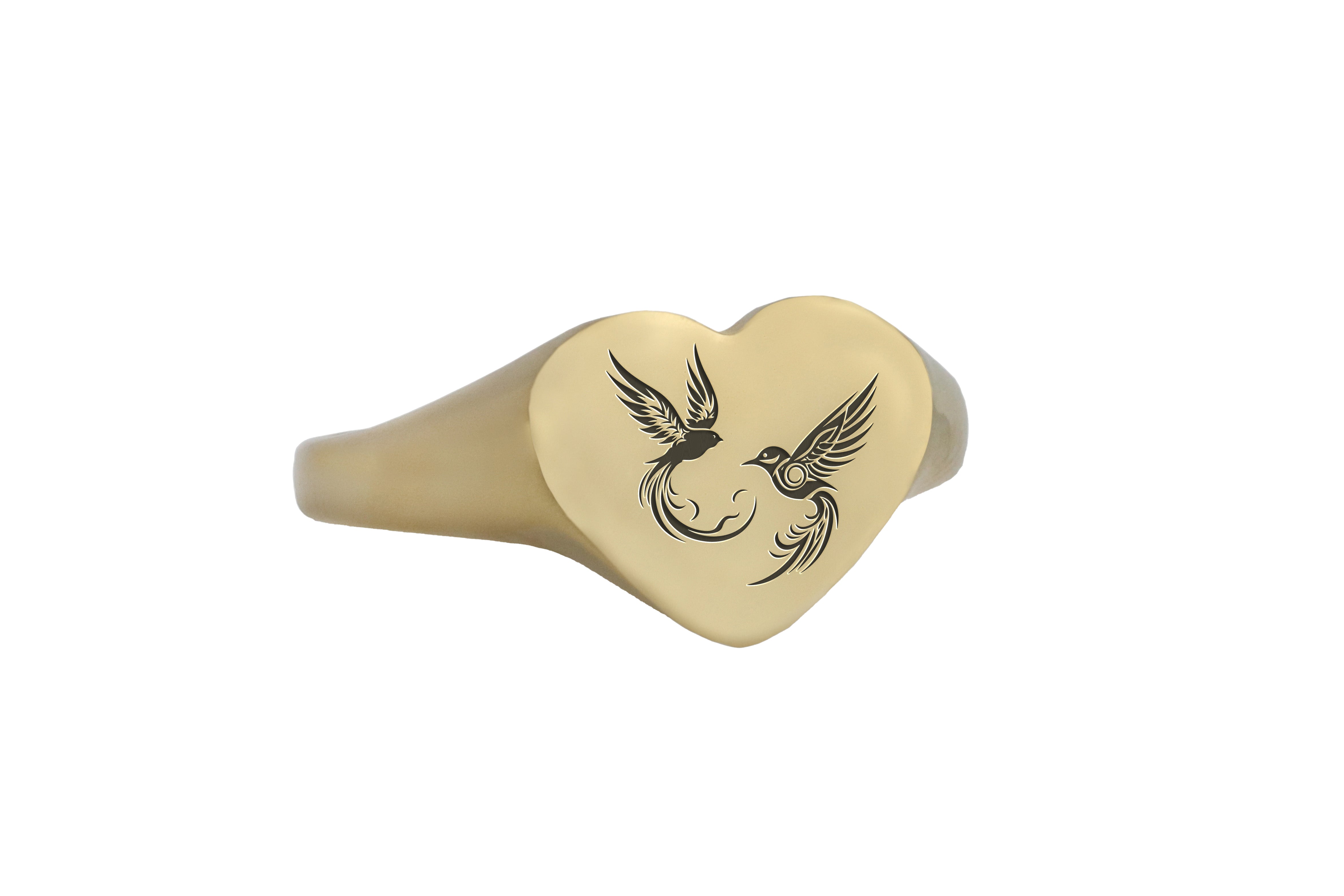 14k Gold Bird Love Signet Ring