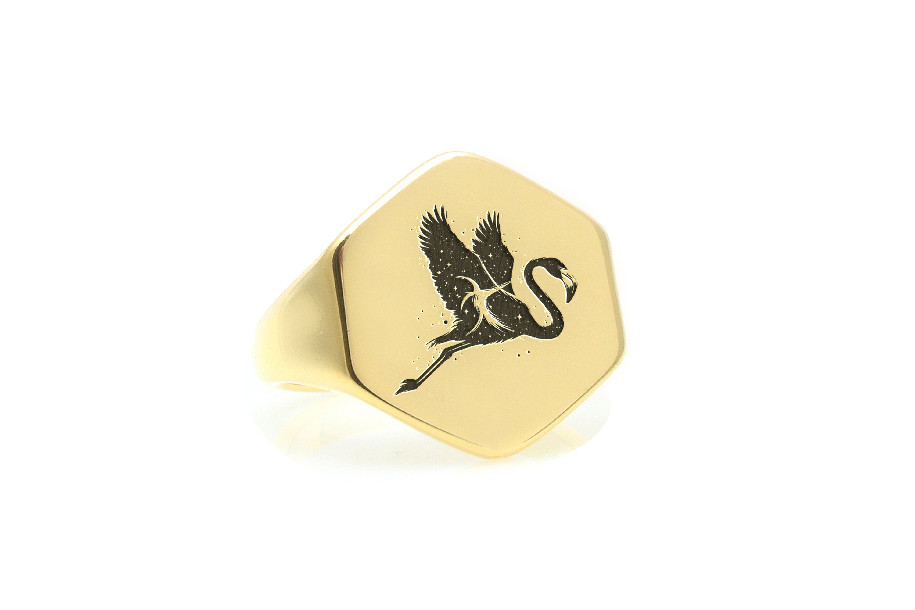 Mystical Flamingo Engraved Ring