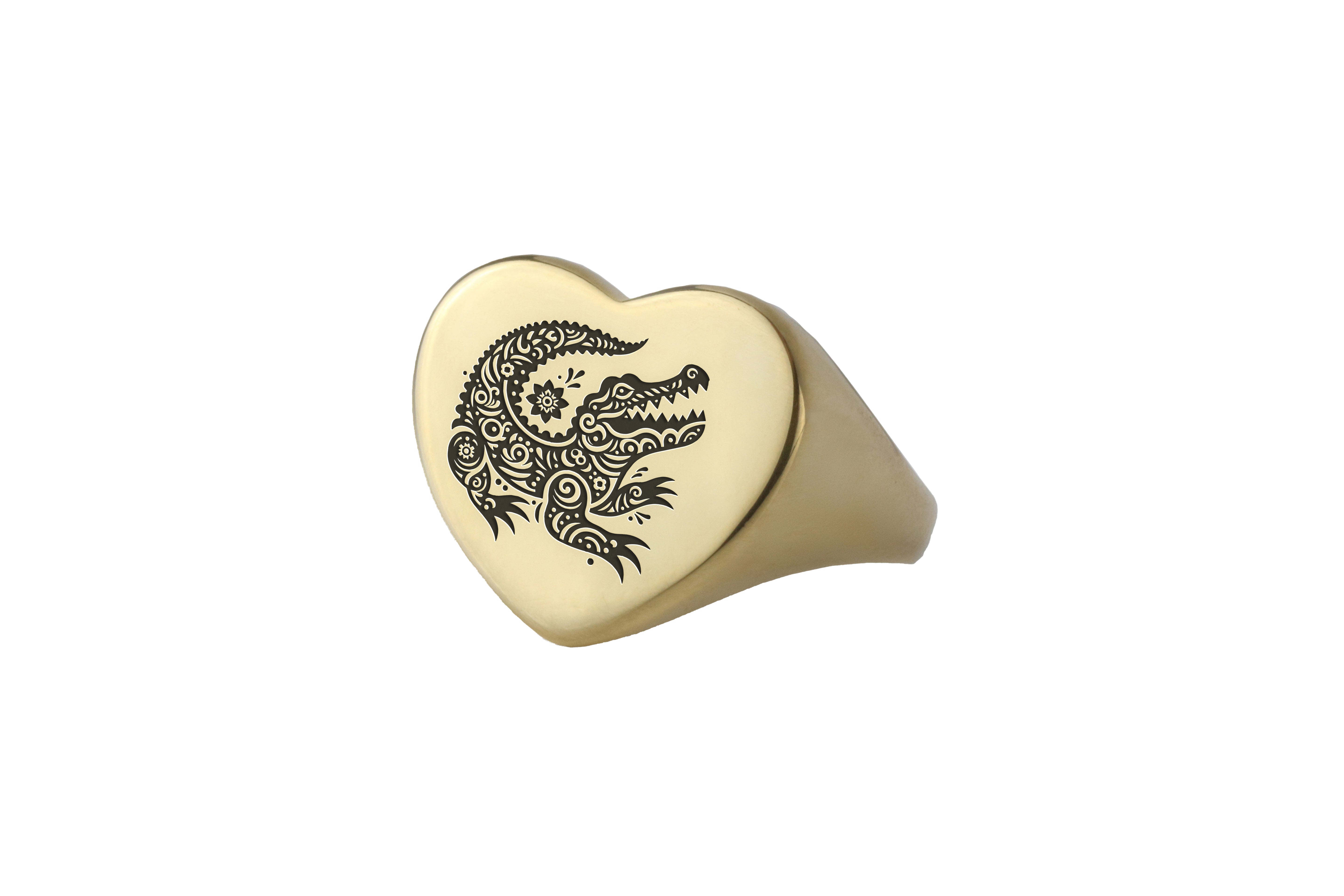 14k Gold Crocodile Signet Ring