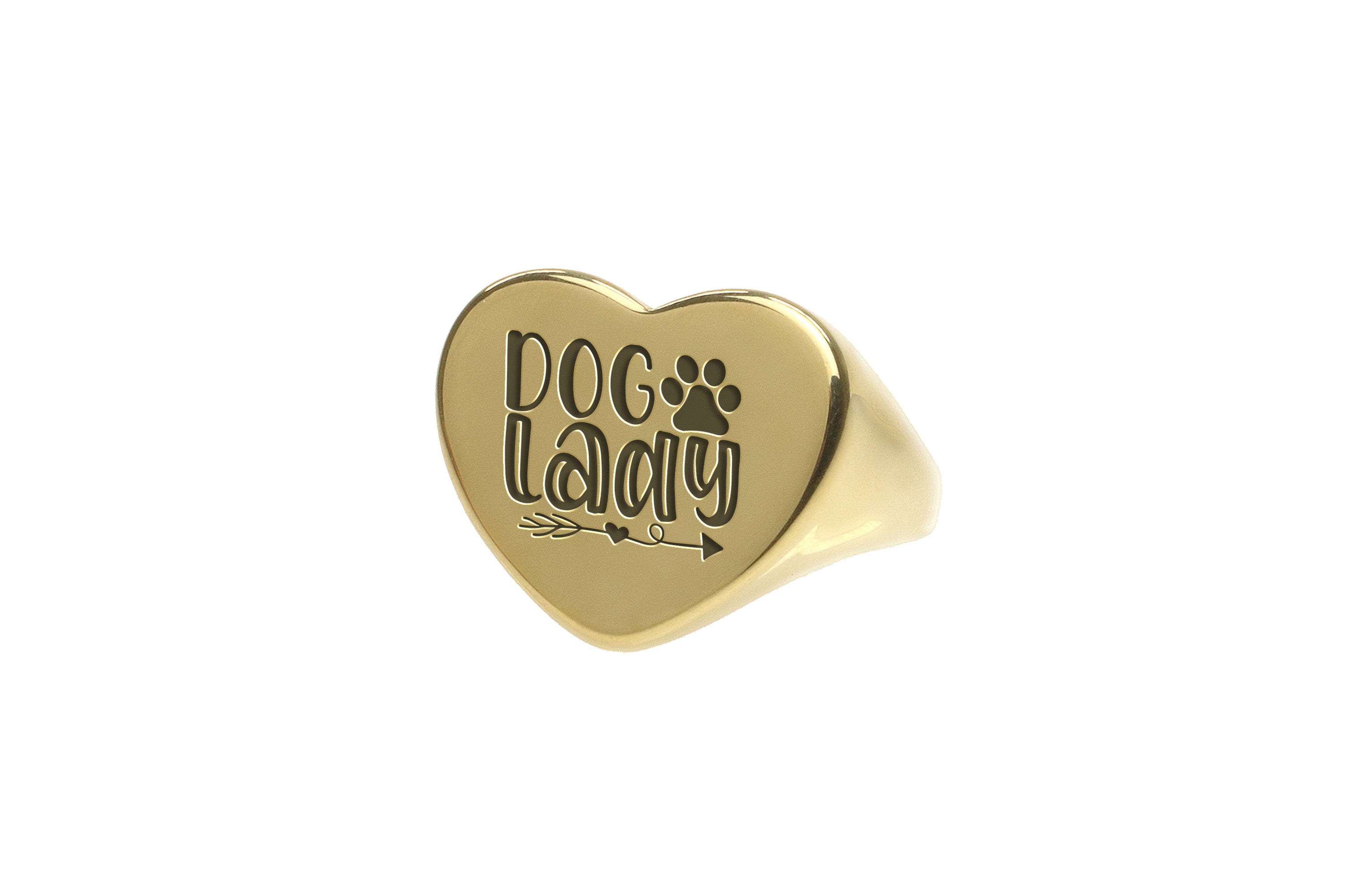 Engraved Dog Lady Gold Signet Ring
