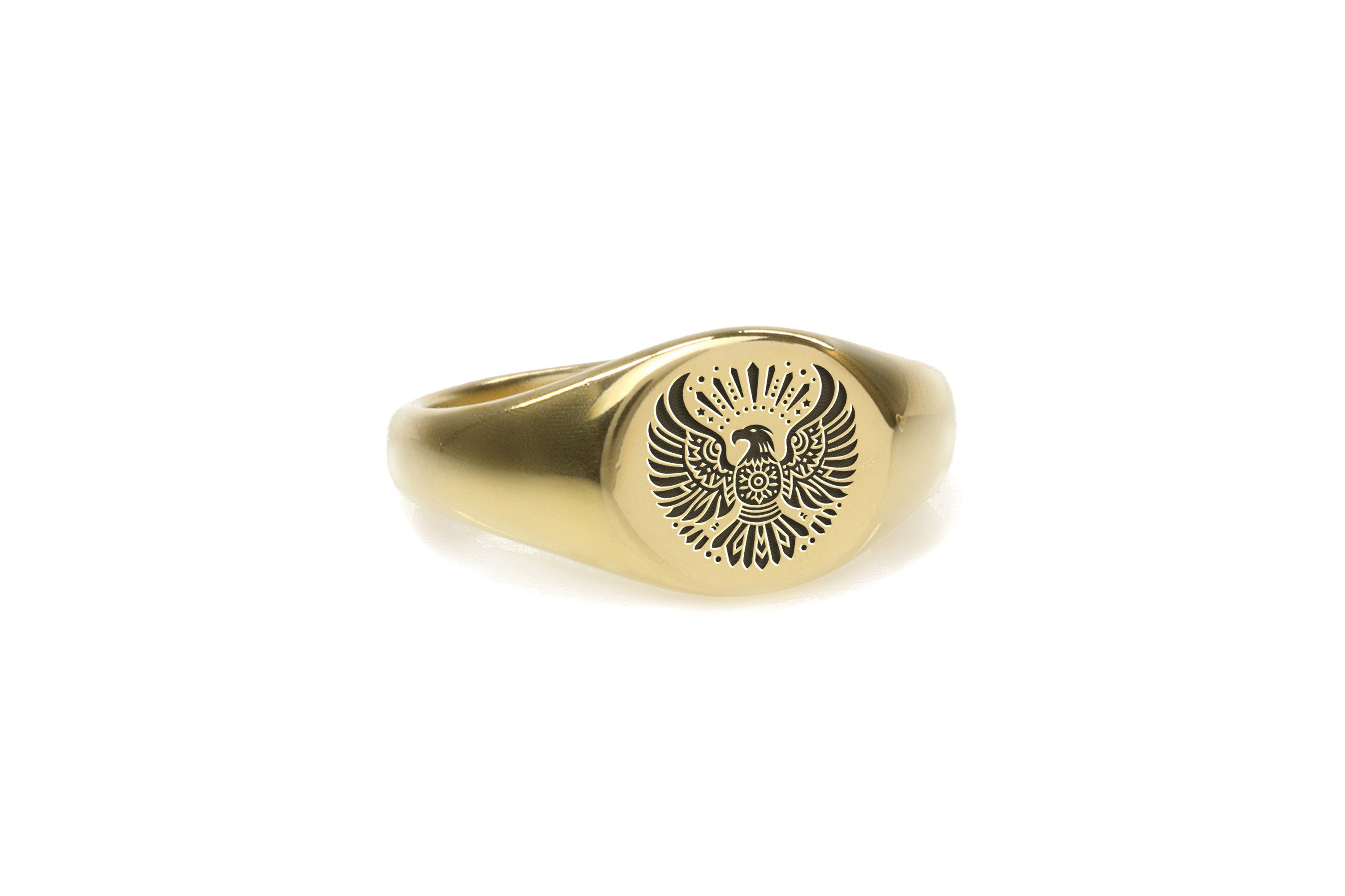14k Gold Tribal Eagle Signet Ring