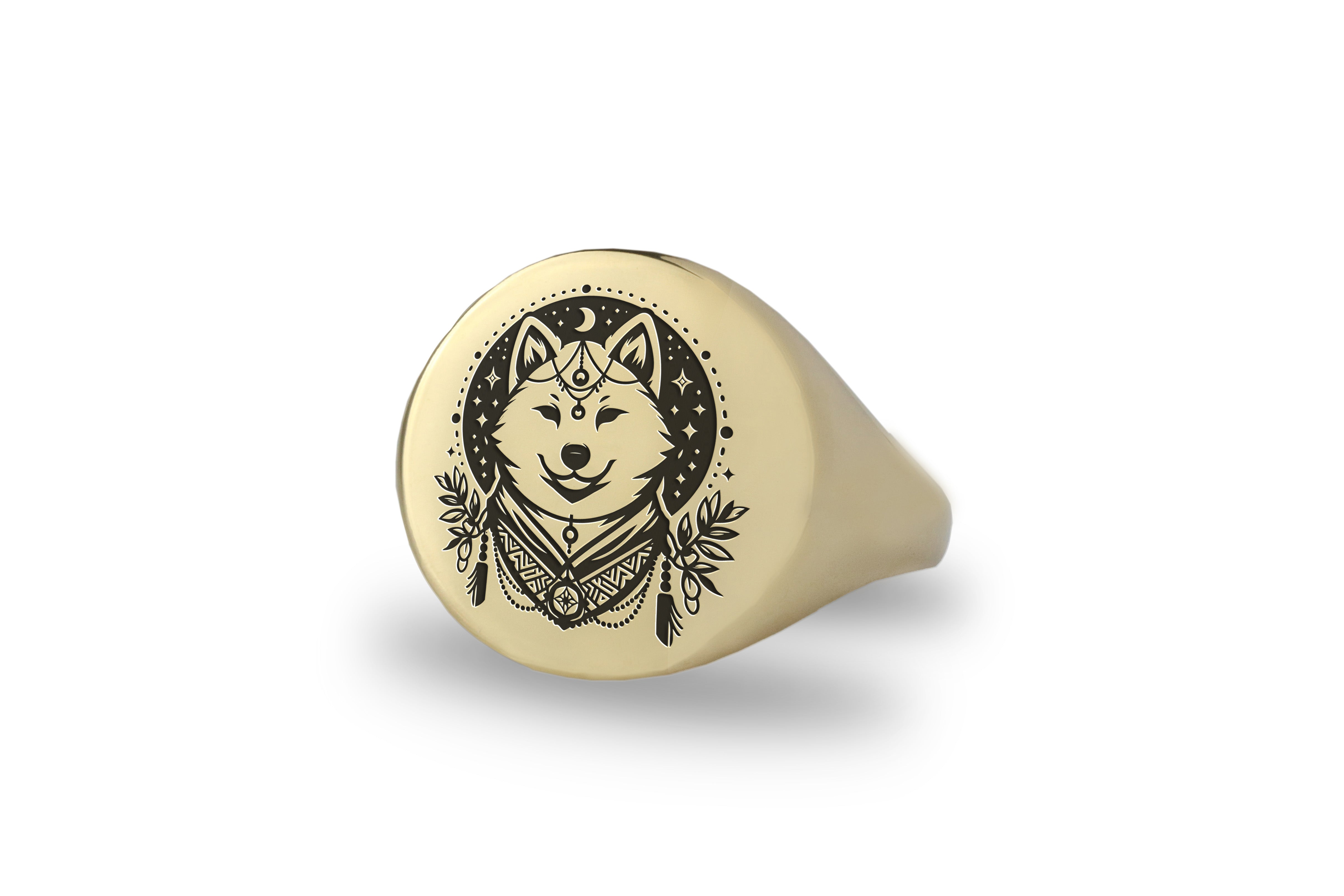 Shiba Dog Gold Signet Ring