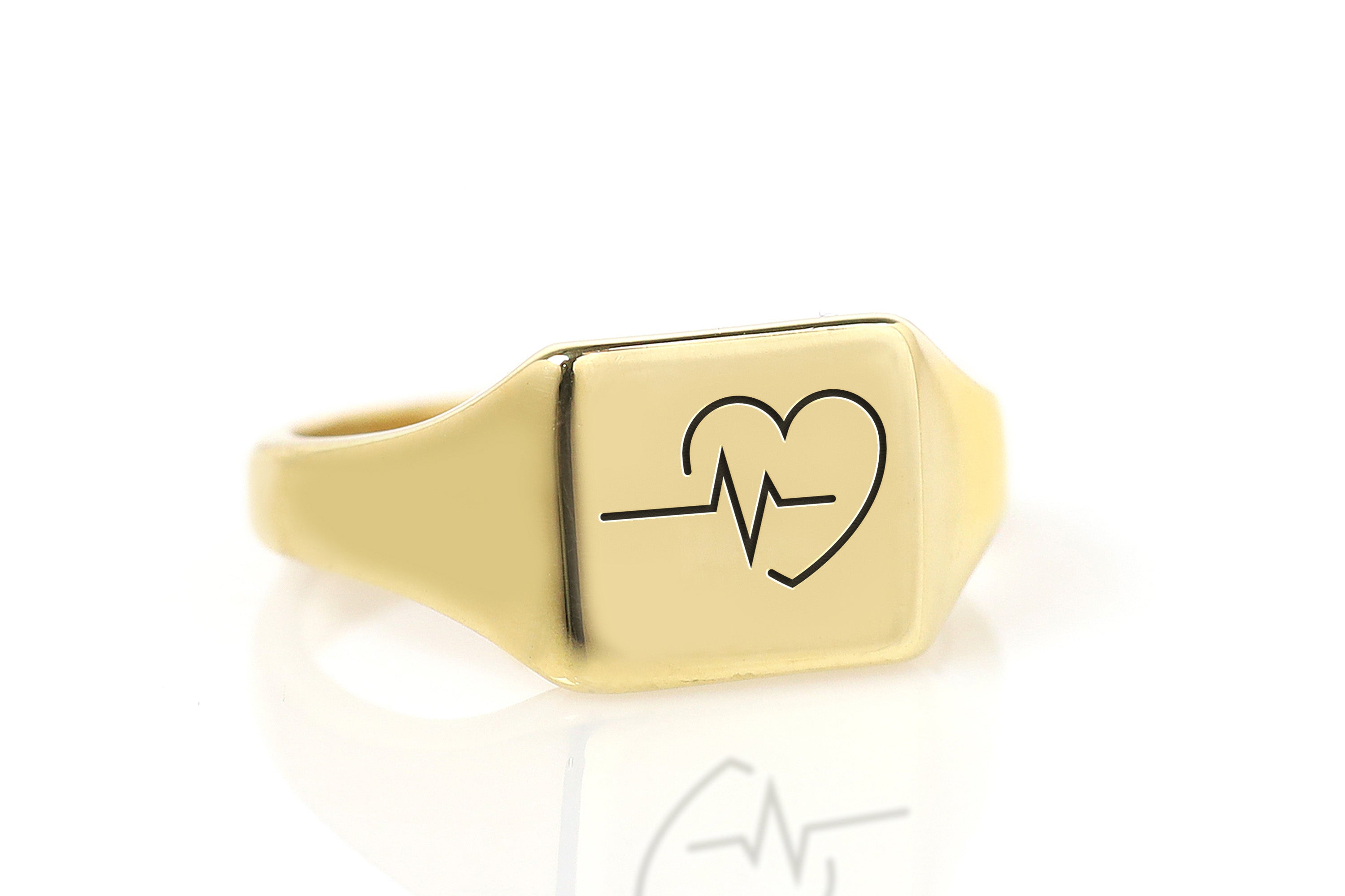 Engraved Heartbeat Signet Ring