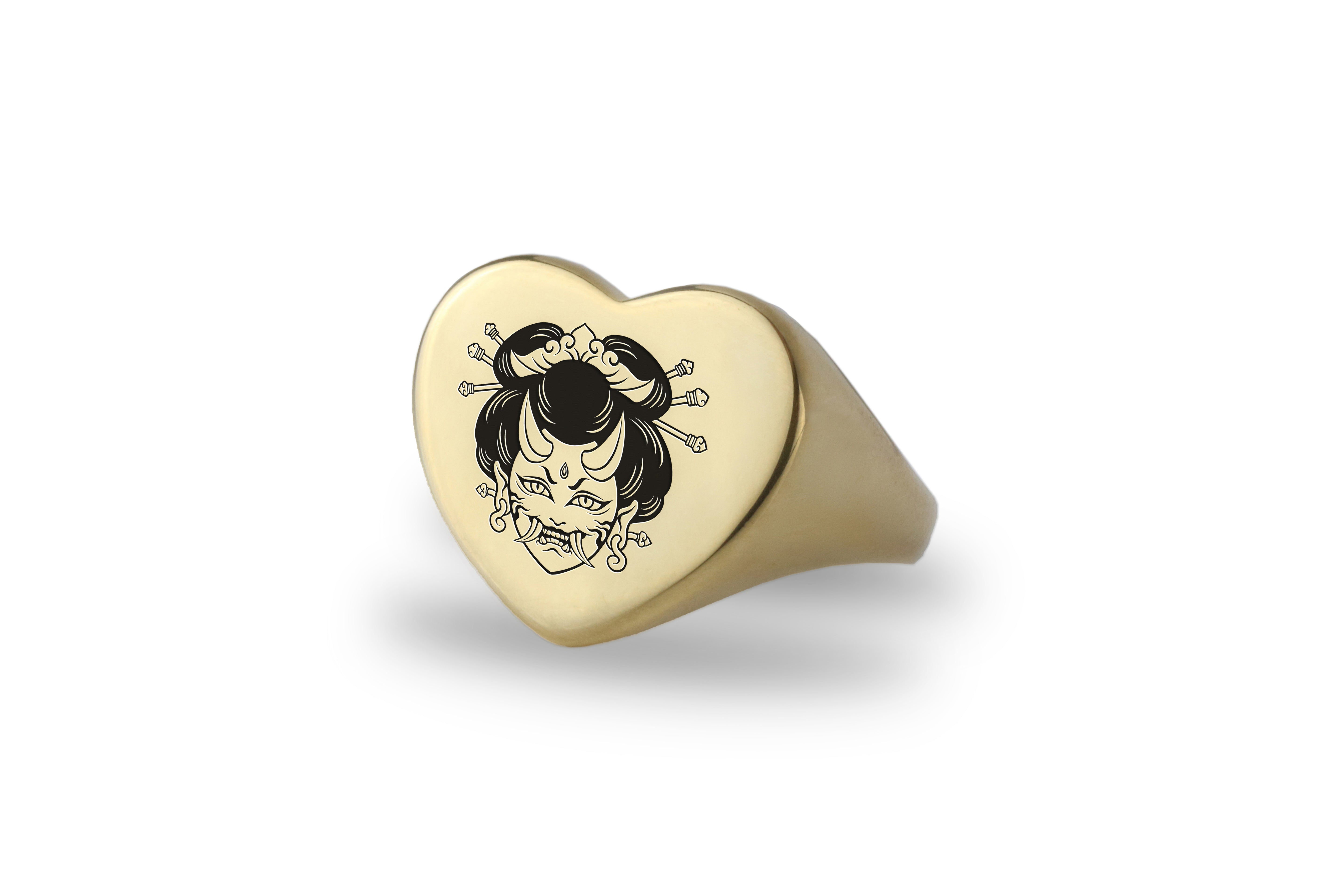 14k Gold Geisha Signet Ring