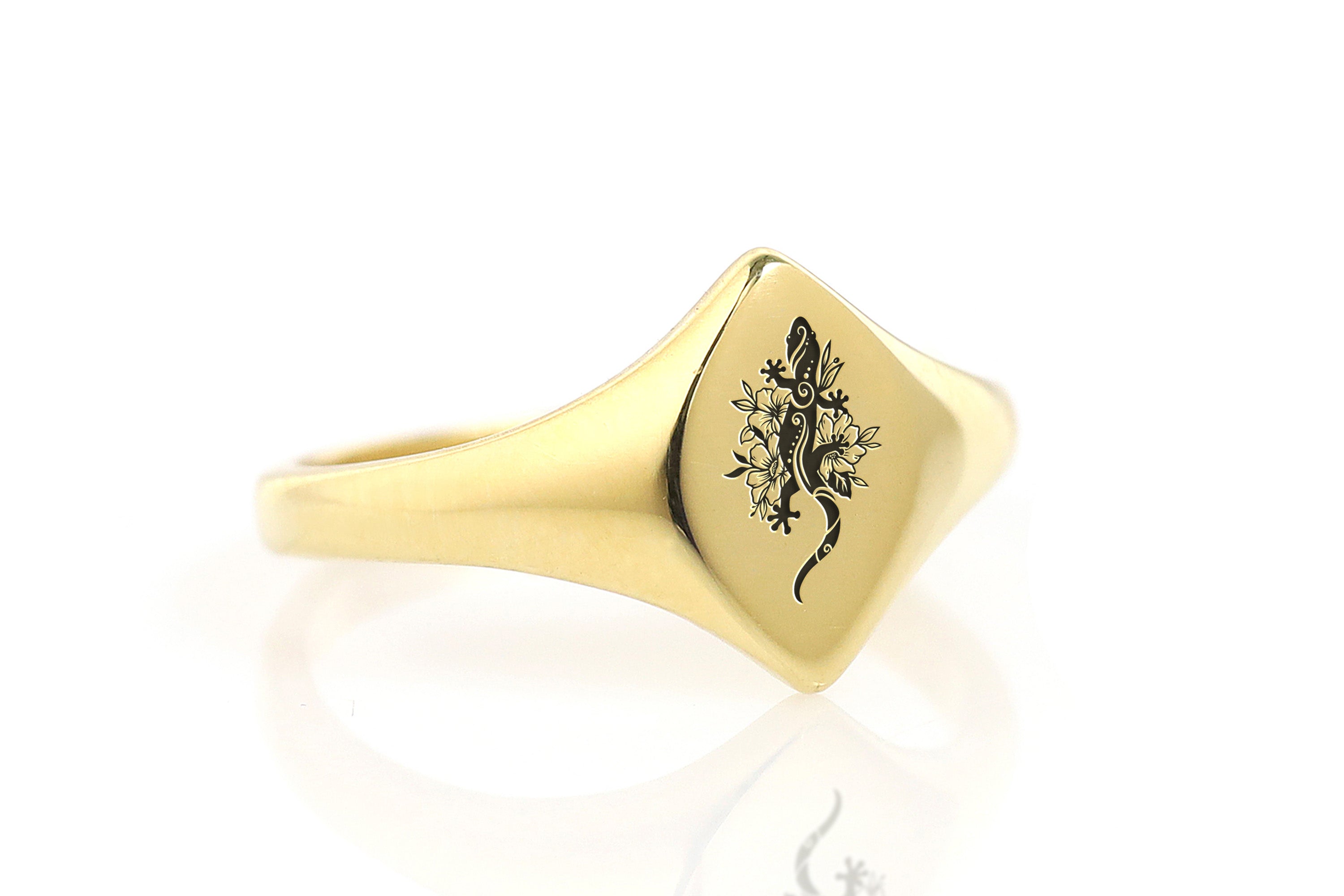 14k Gold Lizard Signet Ring