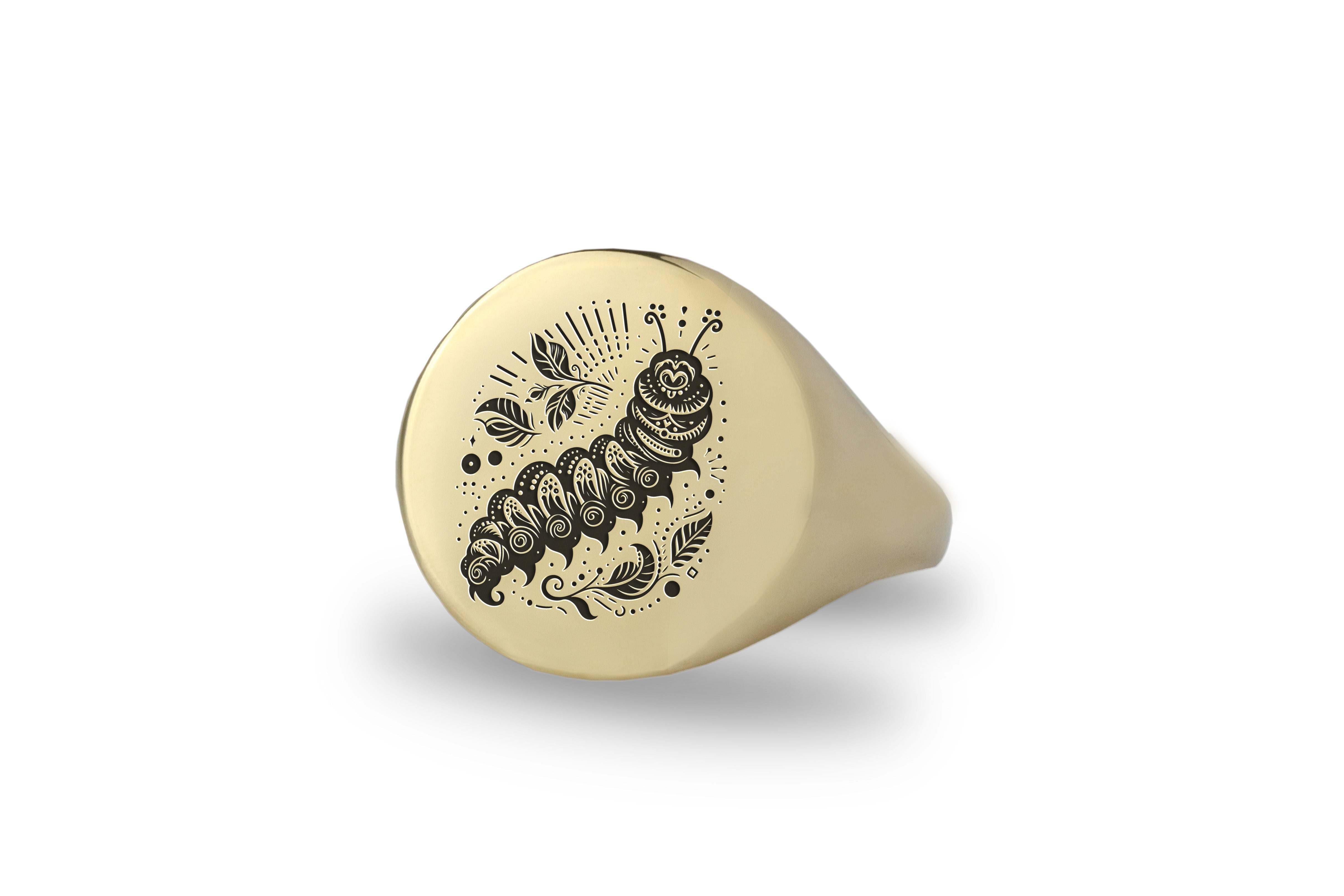 14k Gold Caterpillar Signet Ring