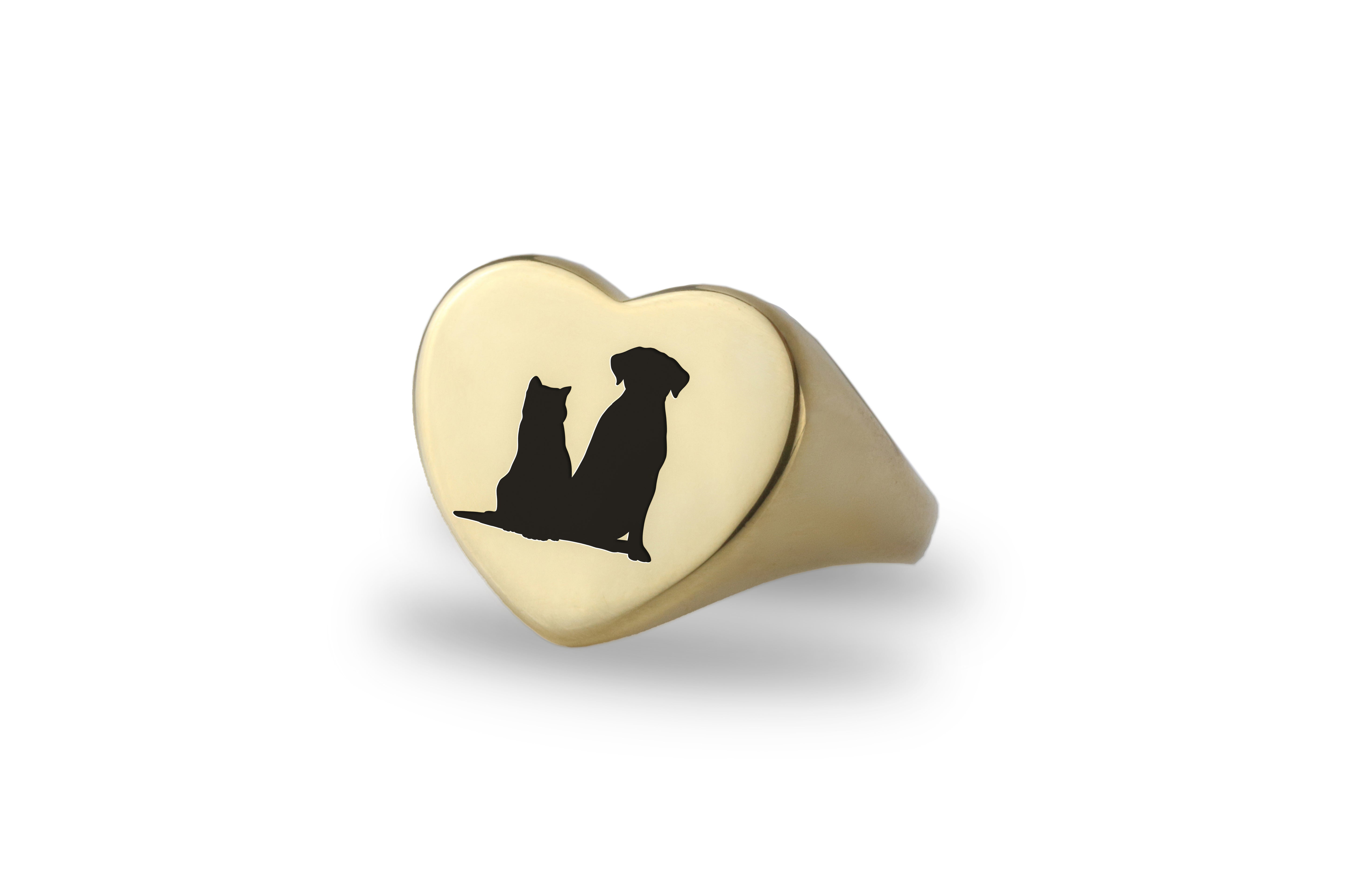 Cat & Dog Gold Signet Ring