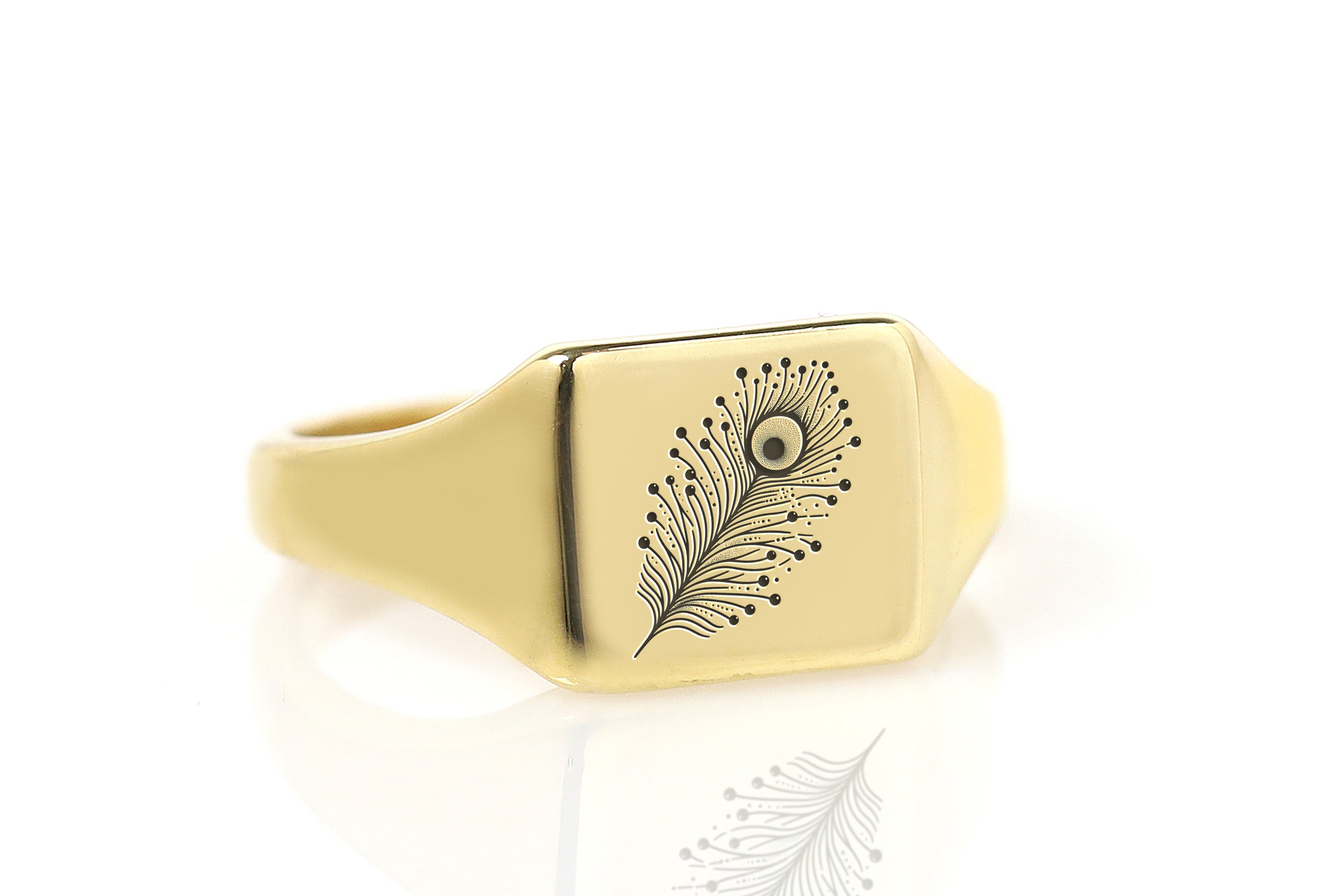 14k Gold Feather Signet Ring