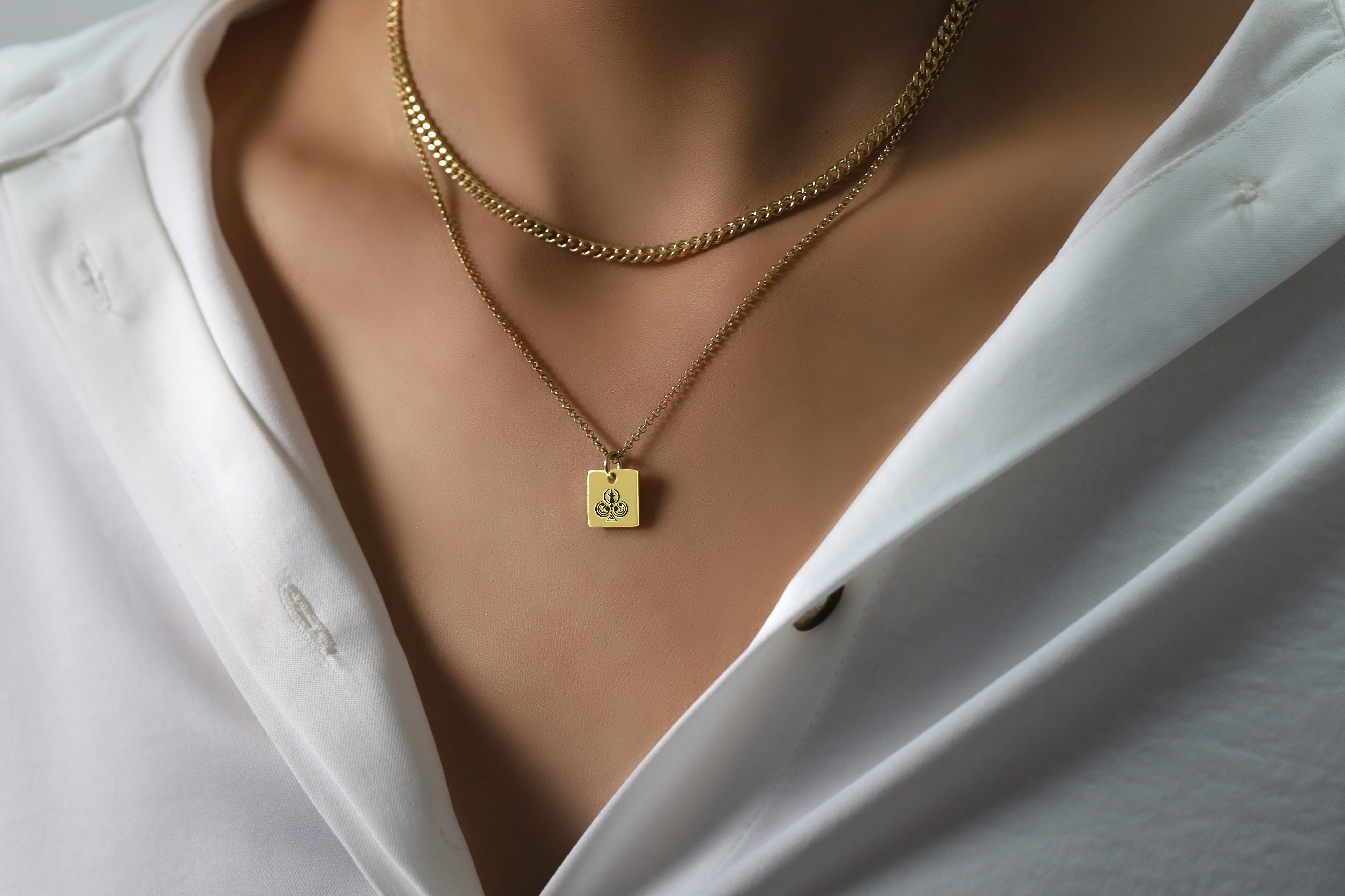 Engraved Poker Clubs Necklace