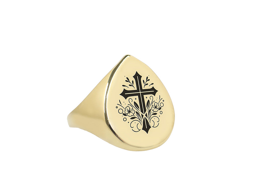 24k Gold Cross Signet Ring