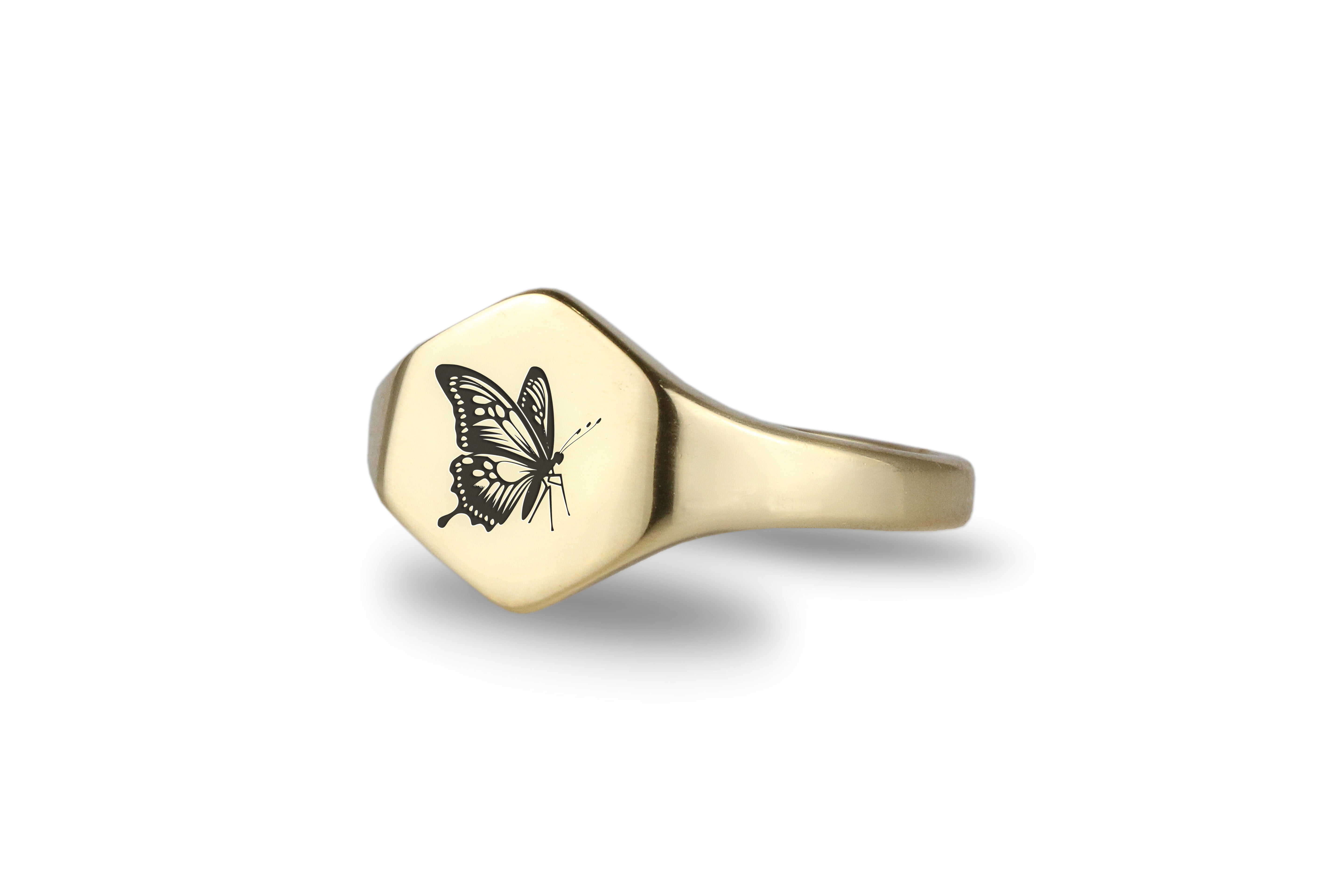Gold Signet Butterfly Ring