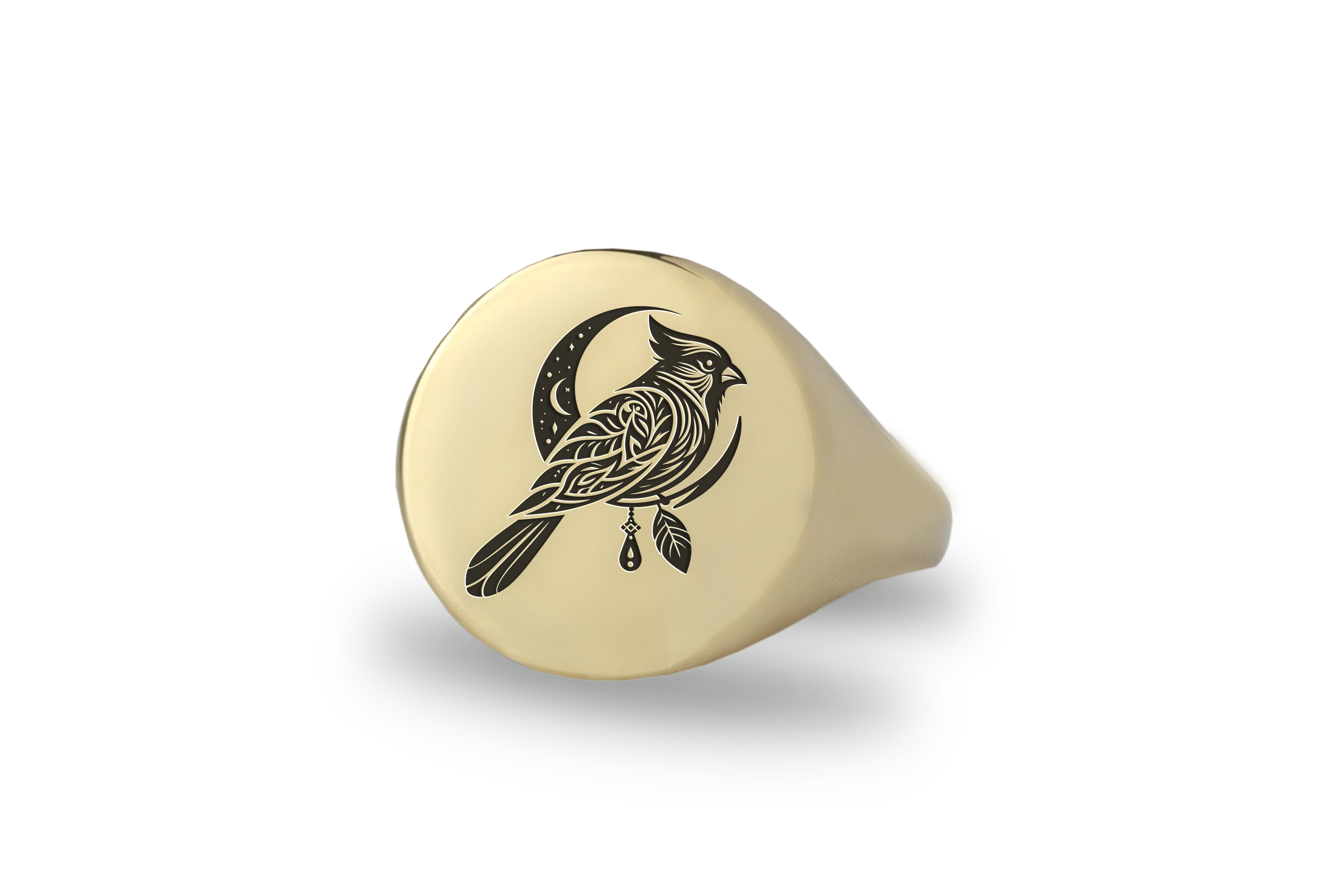 Cardinal Bird Gold Signet Ring