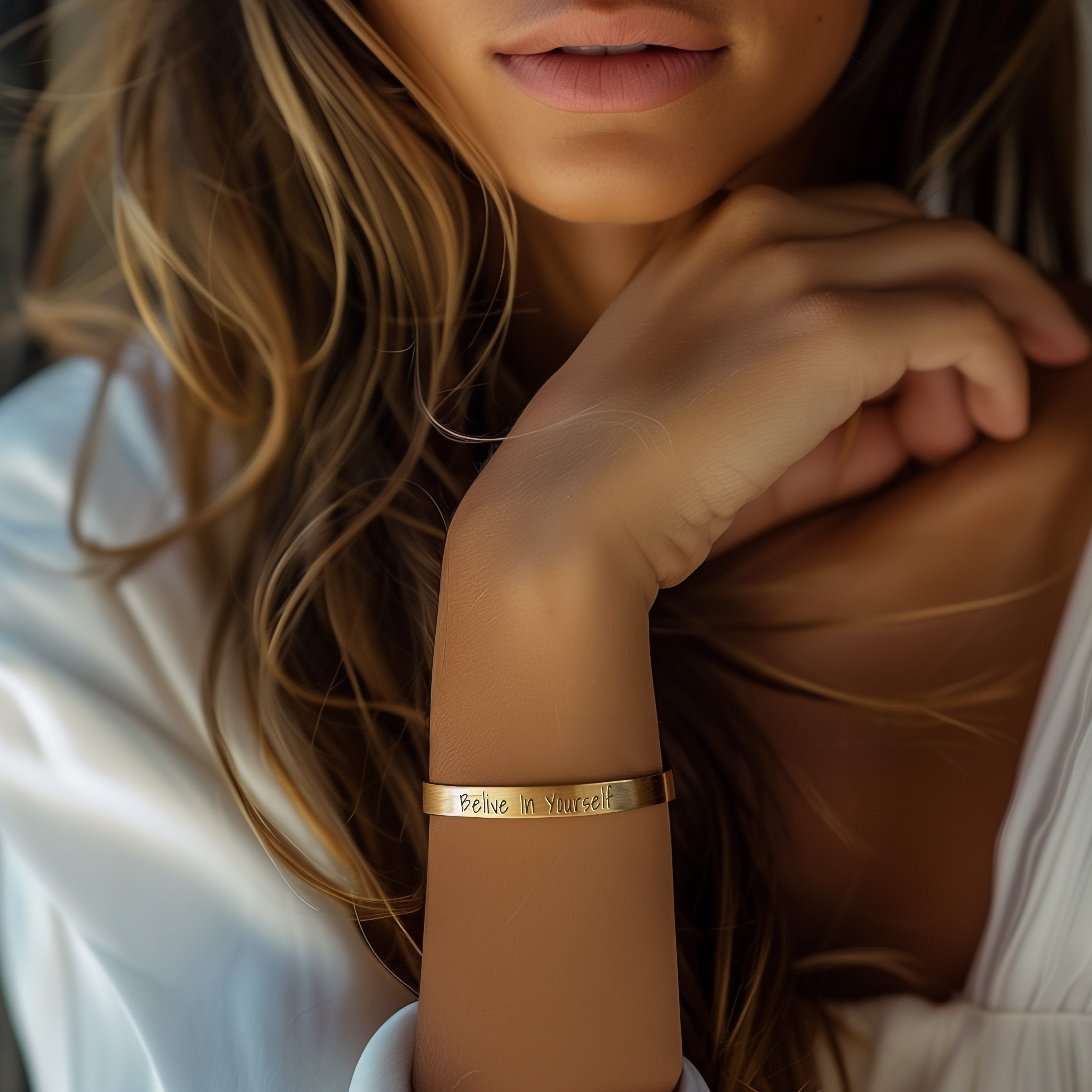 14k Gold Engraved Text Bracelet