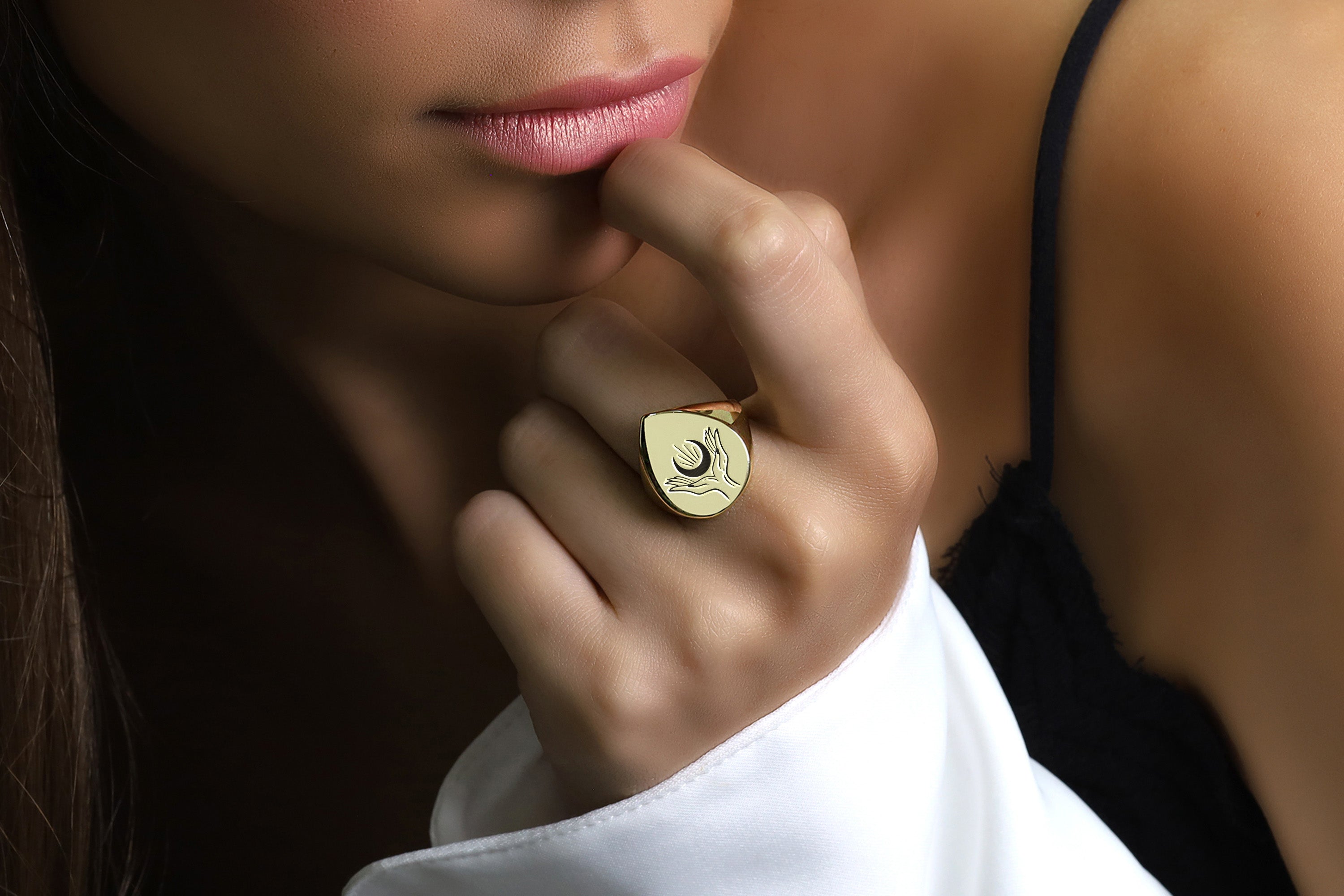 Gothic Moon Engraved Ring