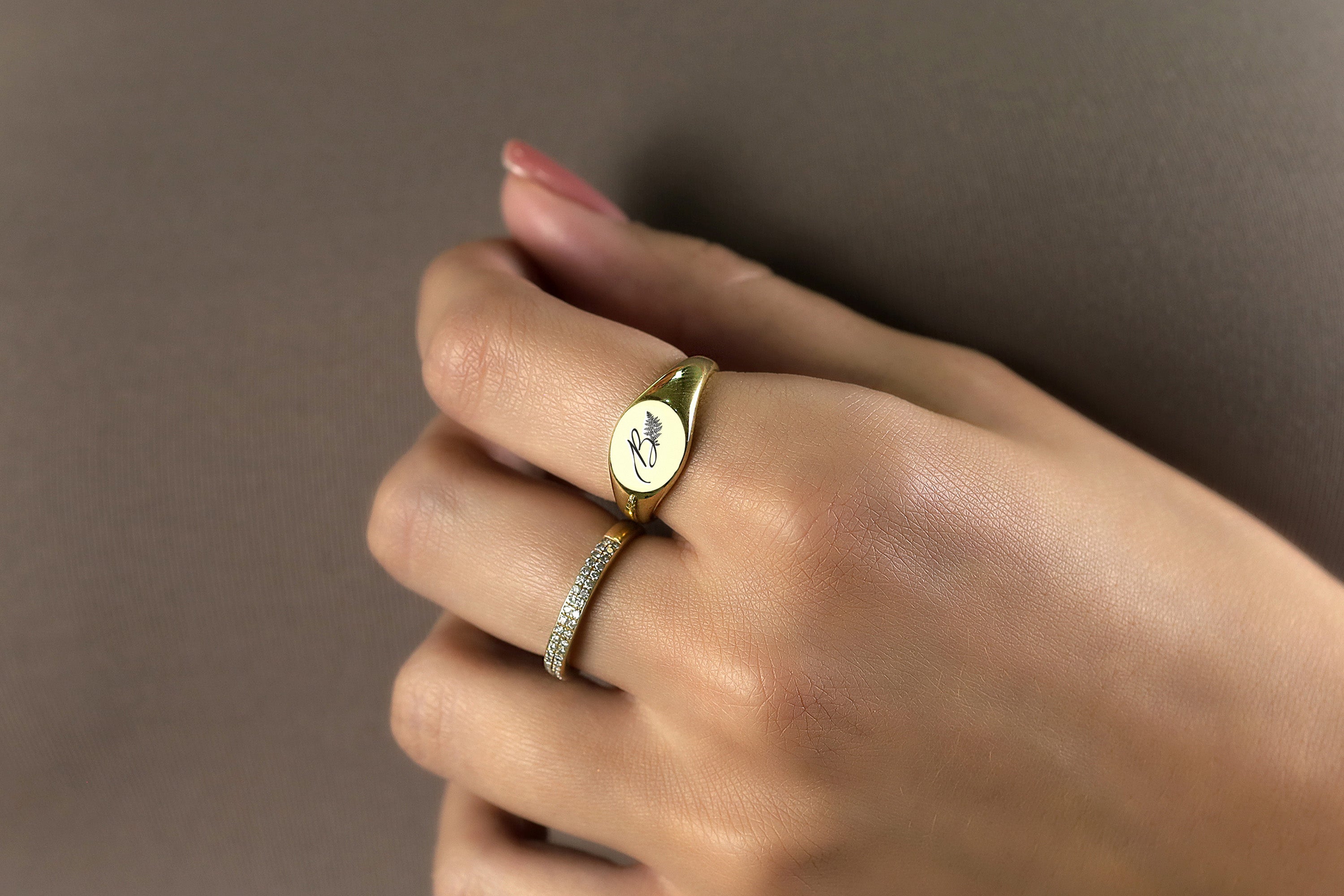 14k Gold Name Signet Ring