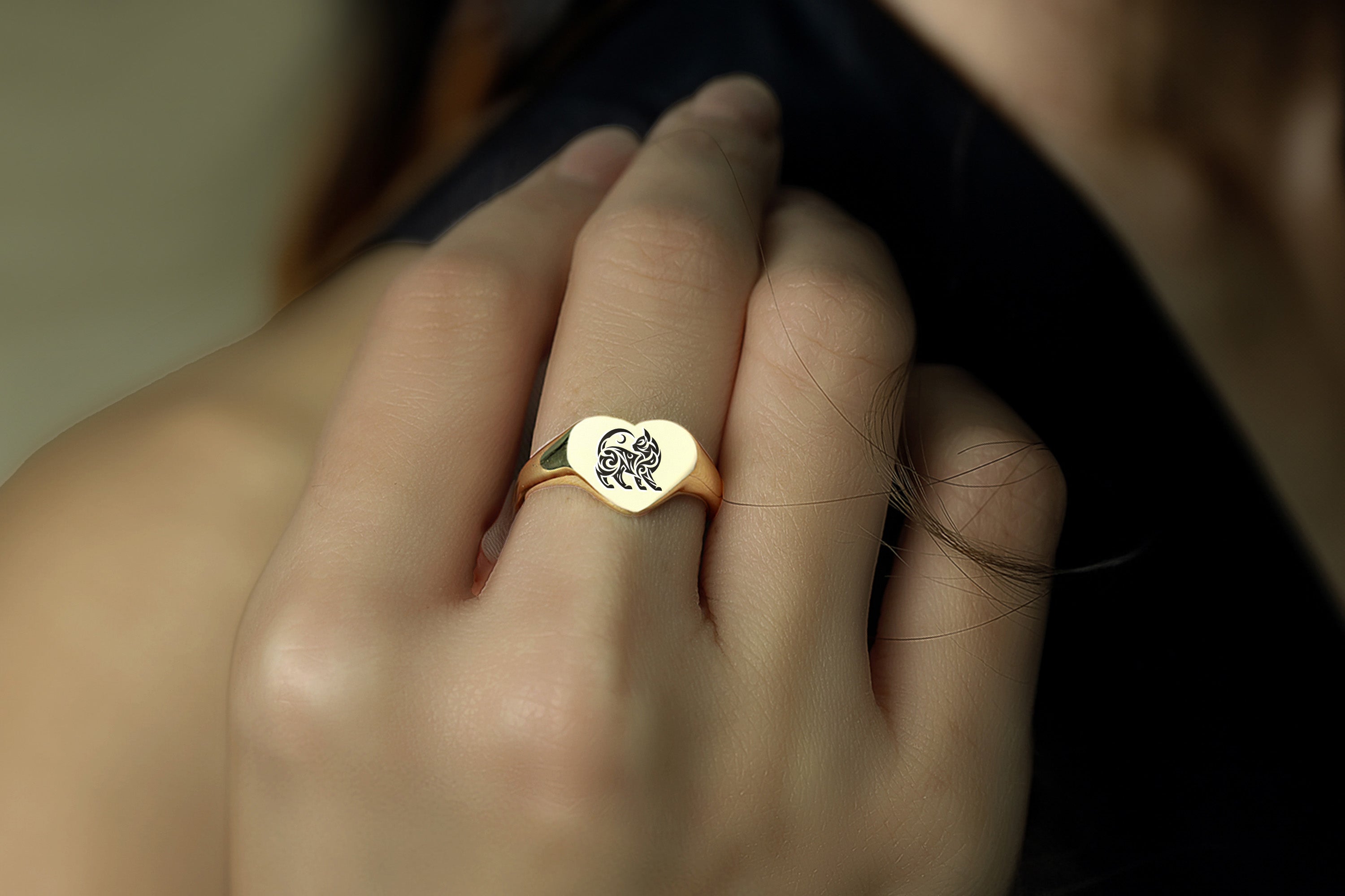 Tribal Cat Engraving Ring