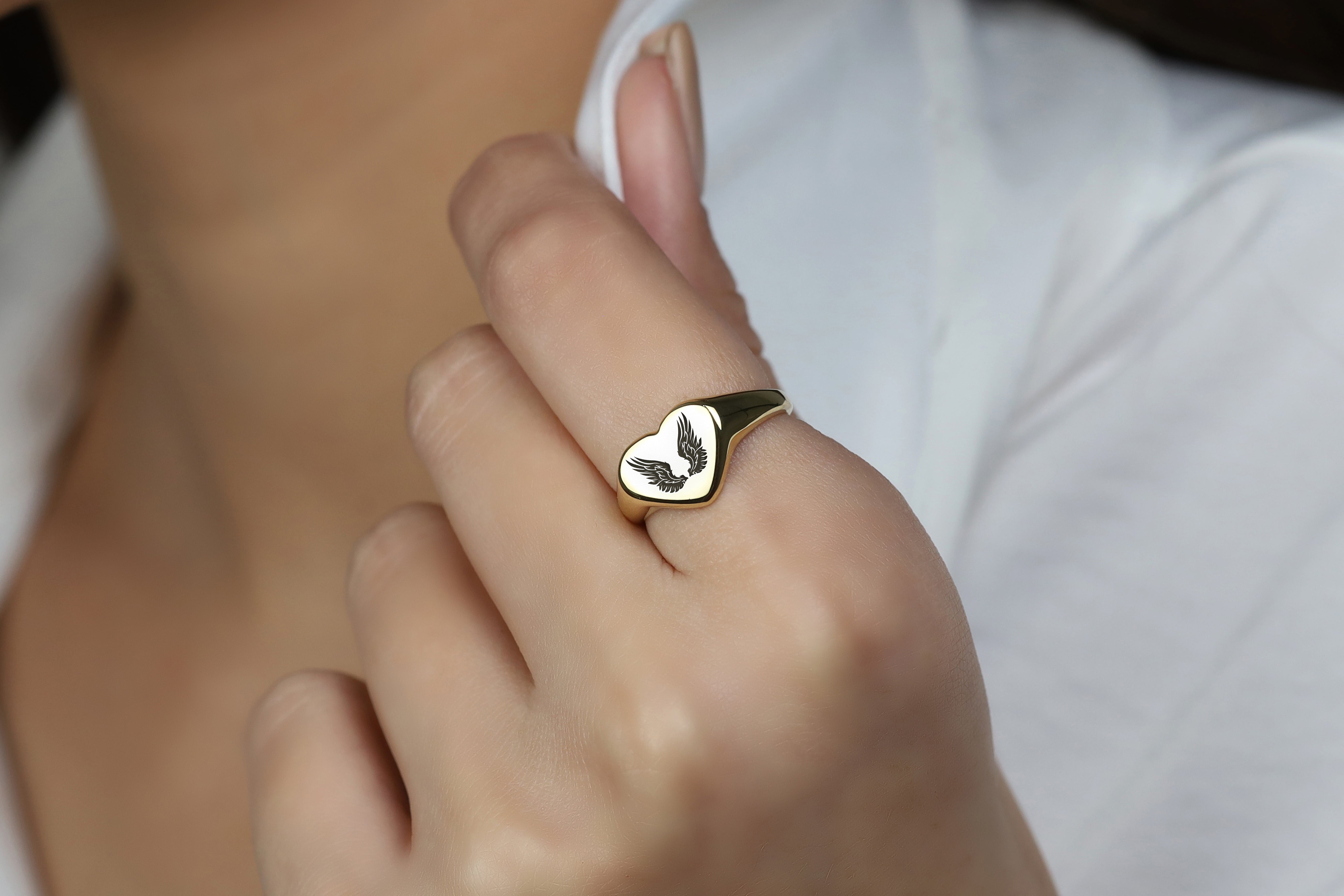 Engraved Angelic Wings Ring