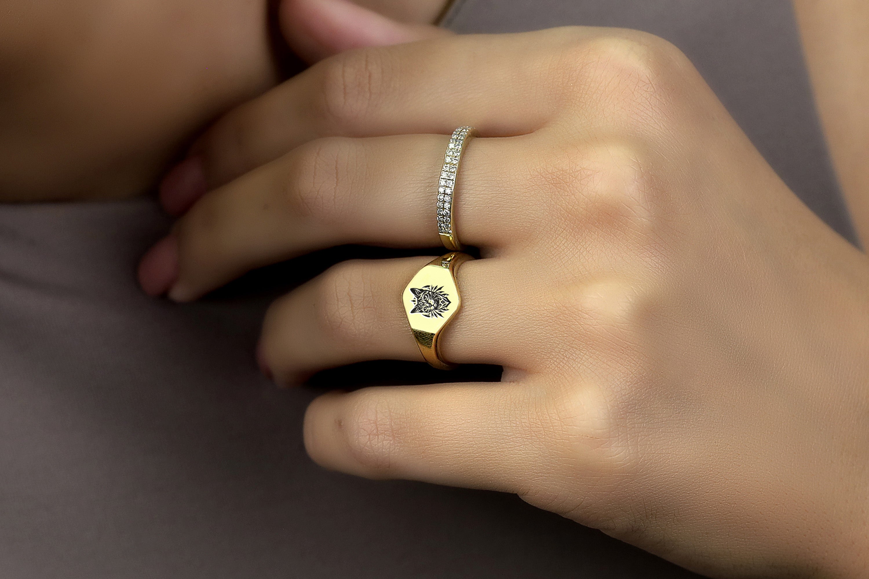 Tribal Cat Signet Ring