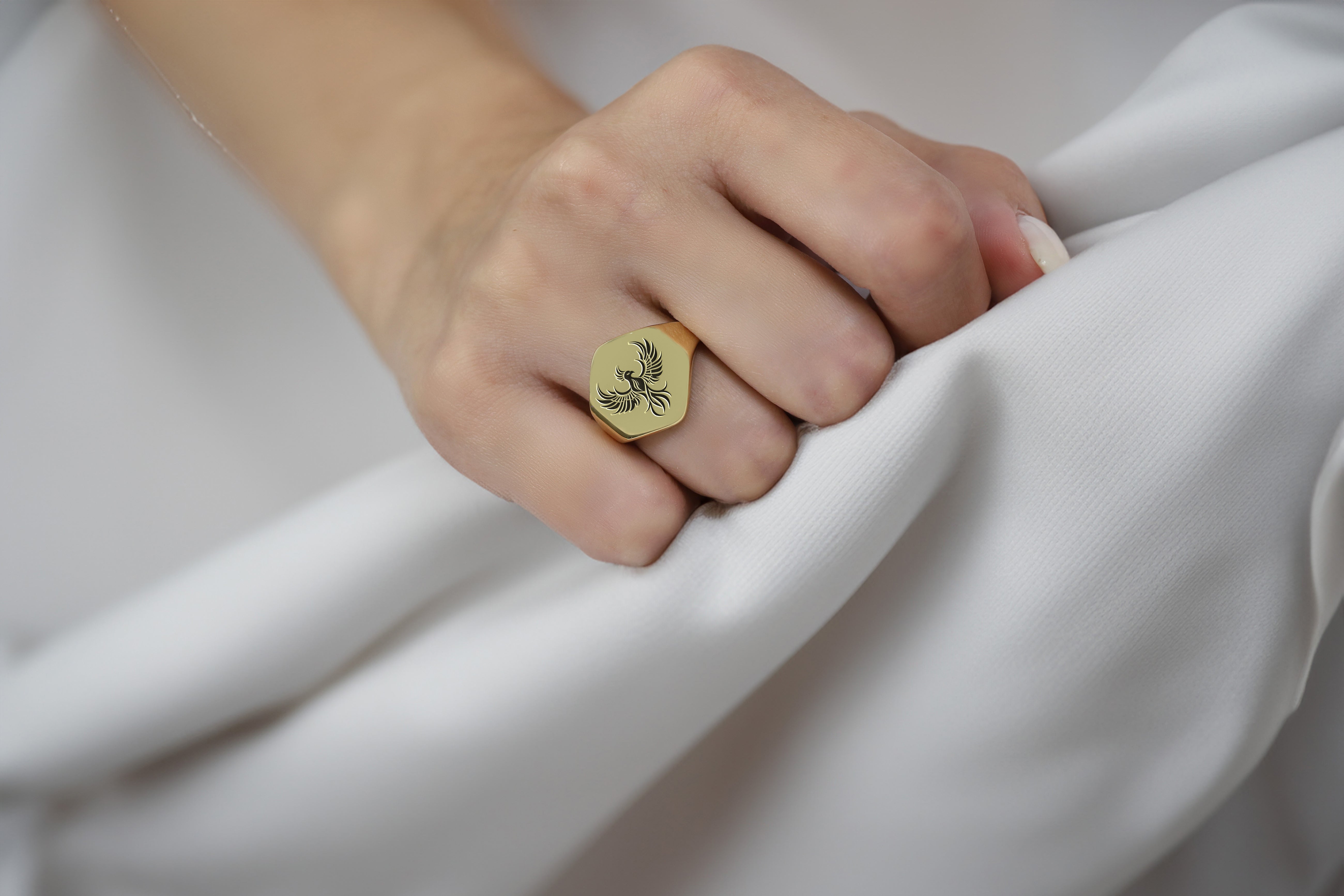Engraved Phoenix Signet Ring