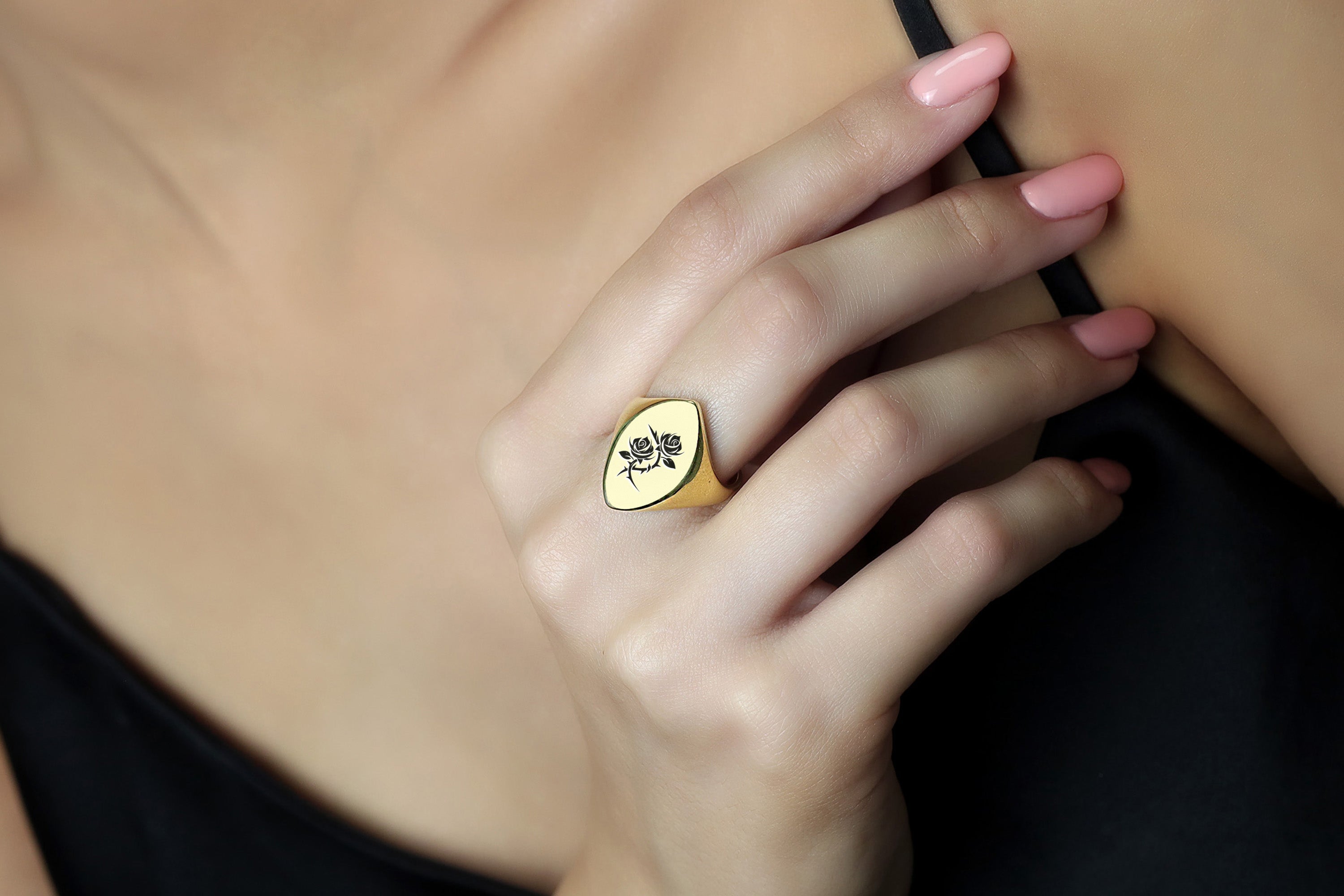 Gothic Rose Engraved Ring