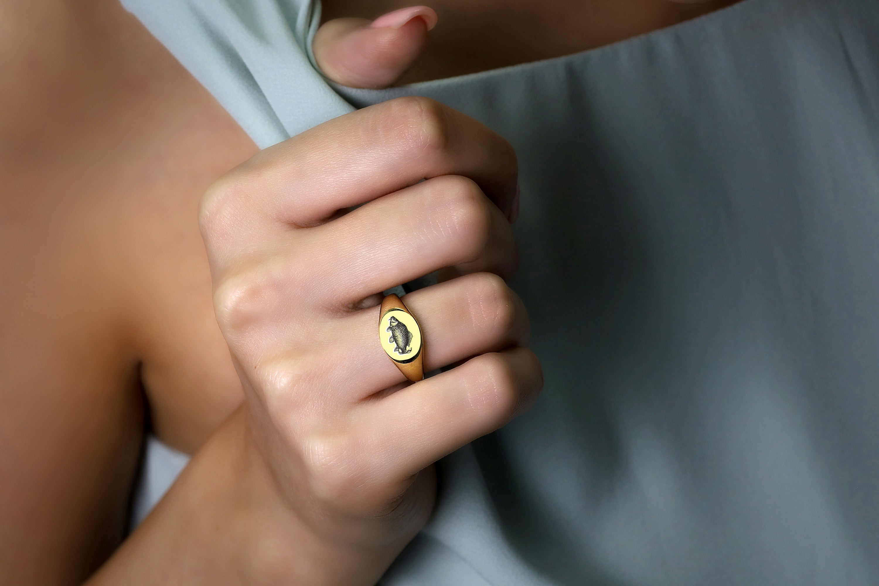 Gold Carp Signet Ring
