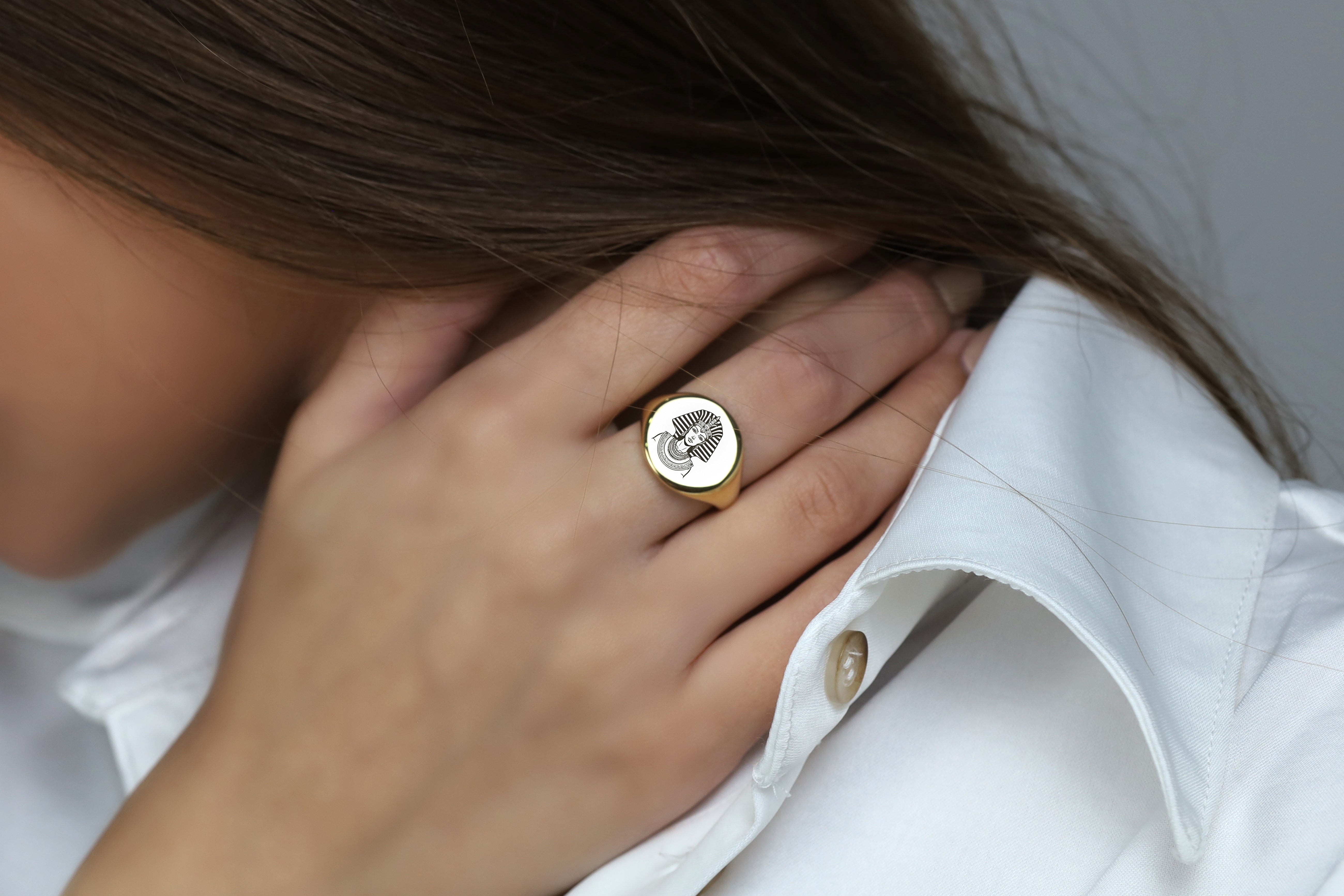 14k Gold Cleopatra Signet Ring
