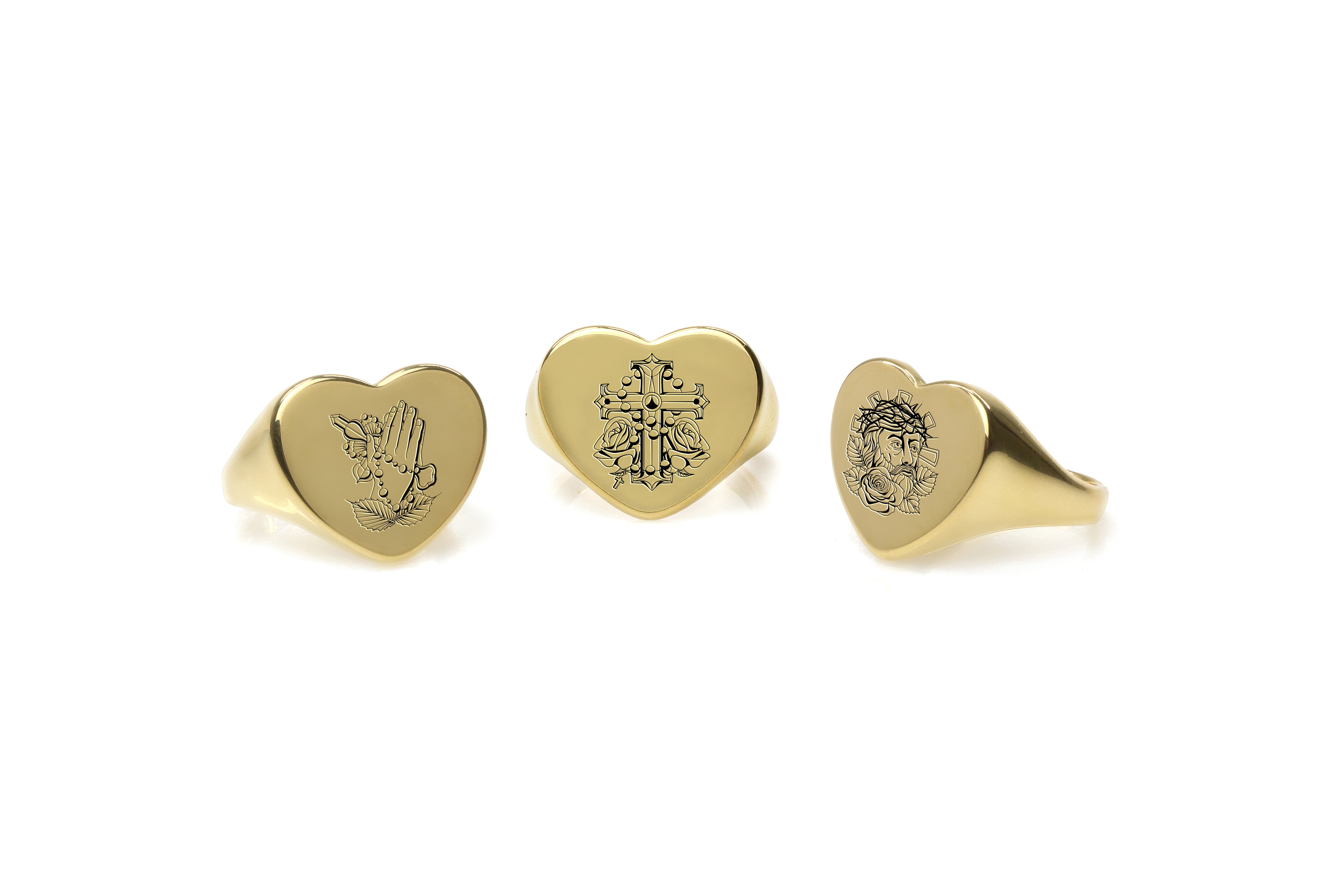 Chicano Cross Heart Shaped Ring