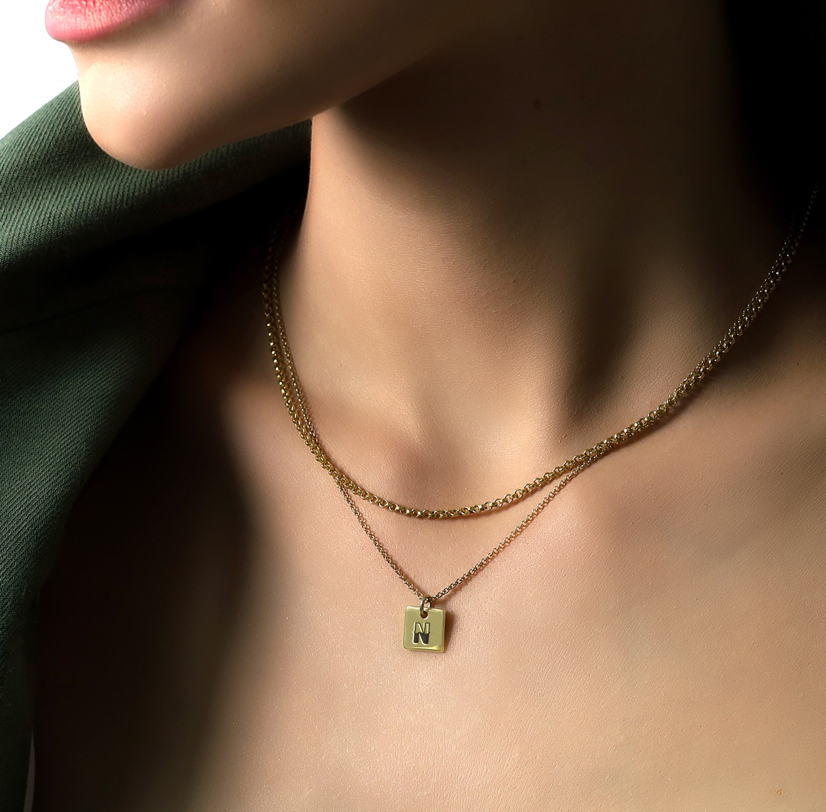 Square Gold Initial Necklace