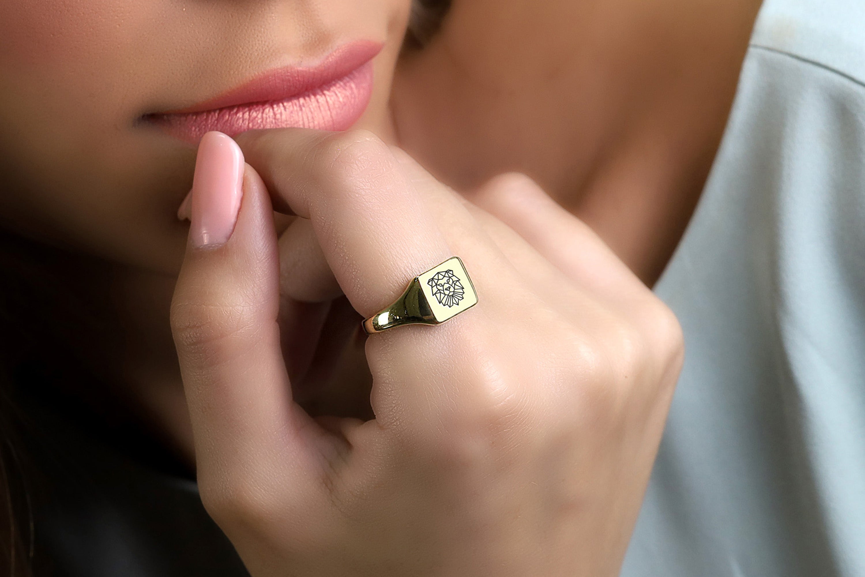 Gold Geometric Lion Ring
