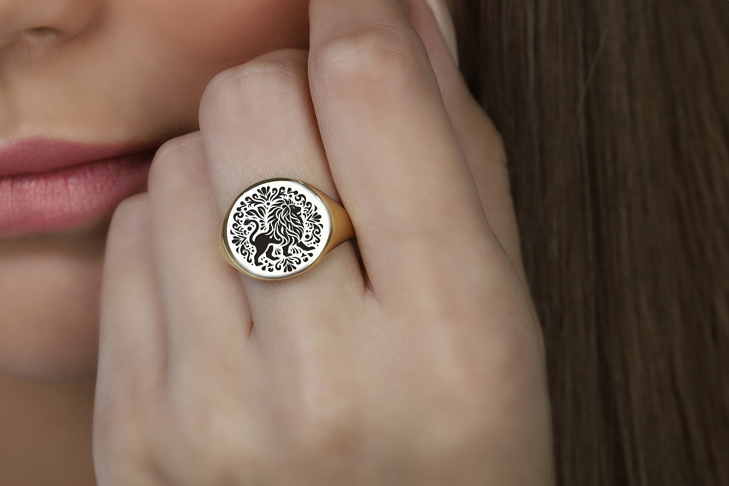 Gold Lion Tribal Signet Ring