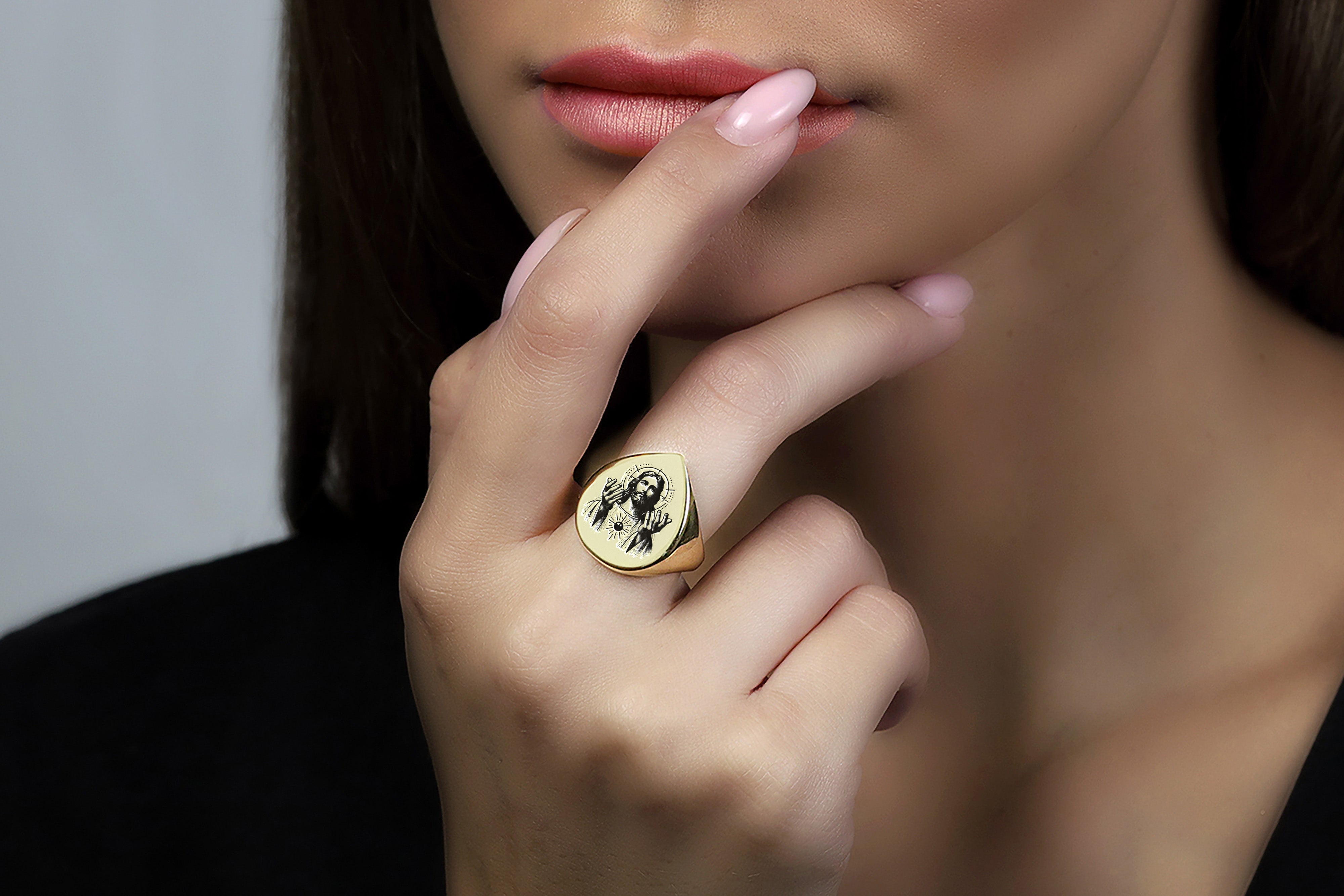 Lord Jesus Gold Signet Ring