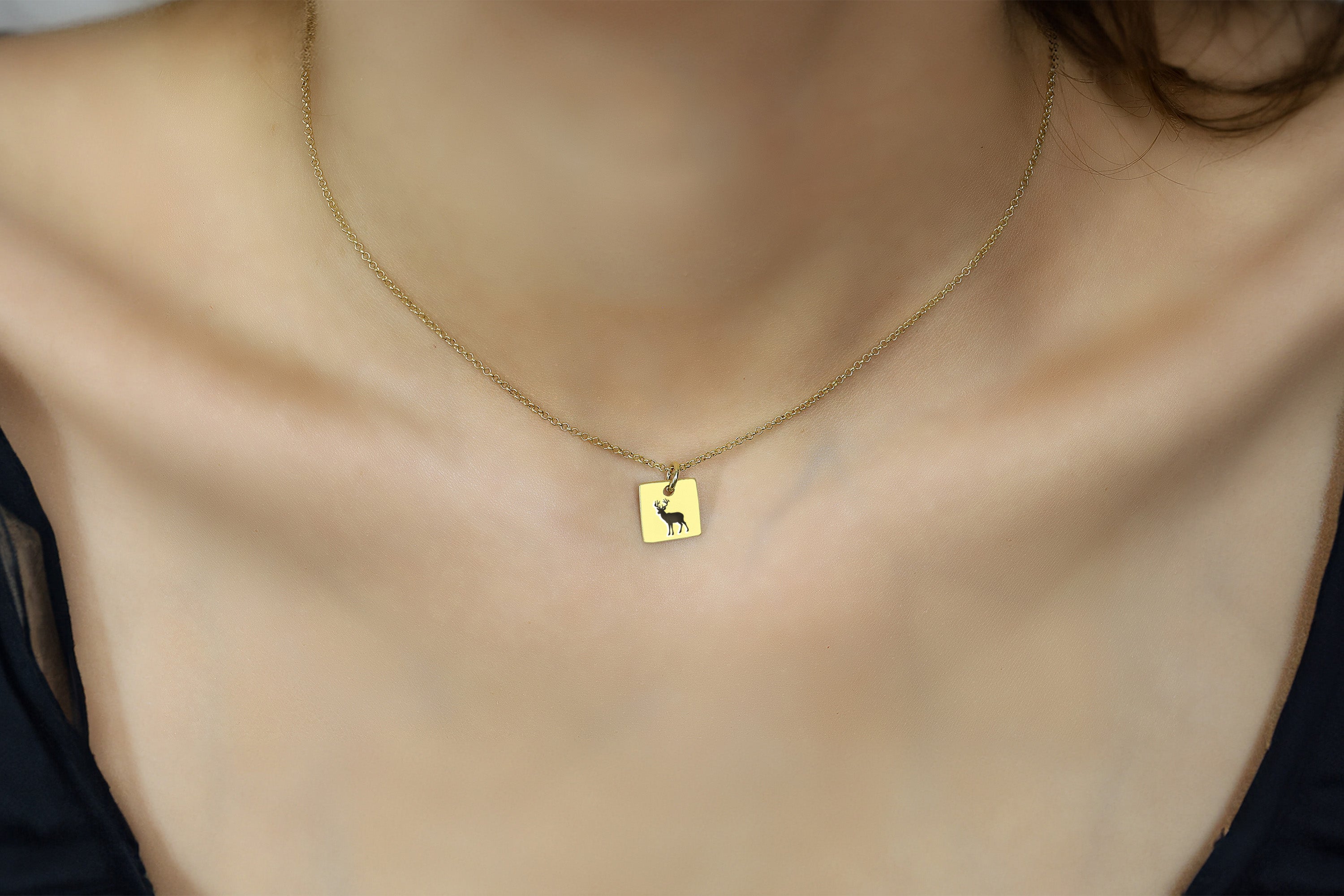 Square Deer Pendant Necklace