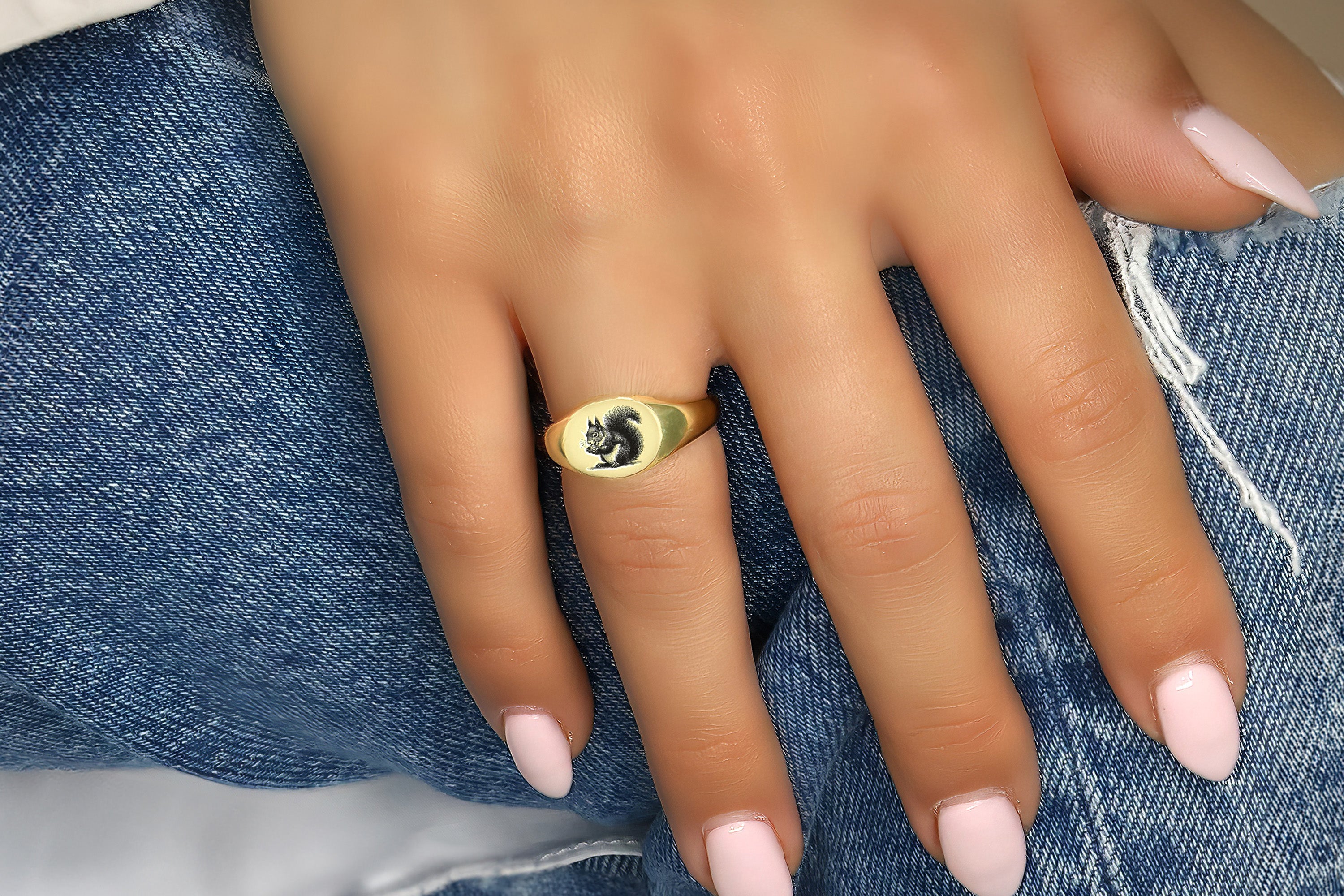 Engraved Squirrel Ring