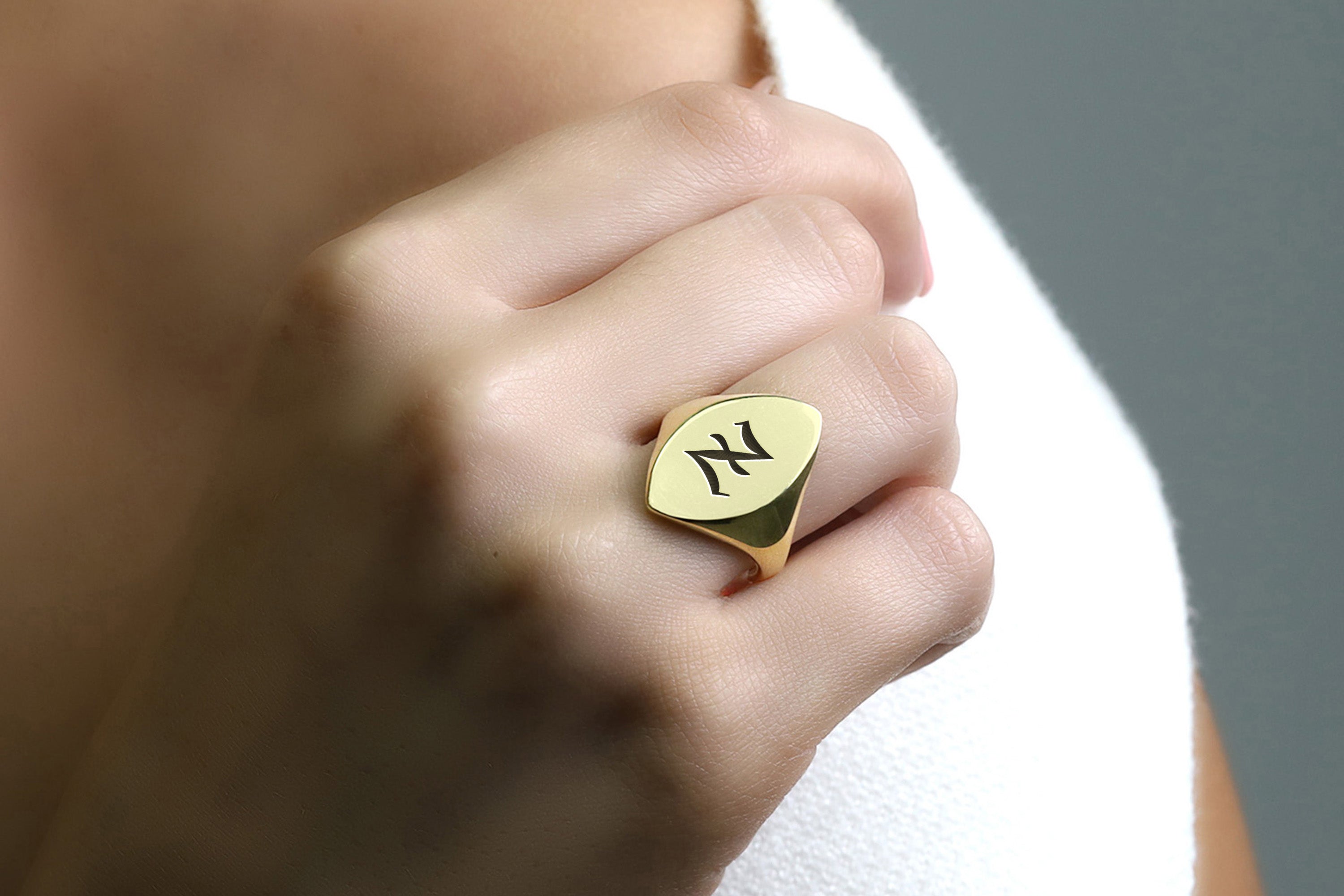 Engraved Gothic Letter Ring