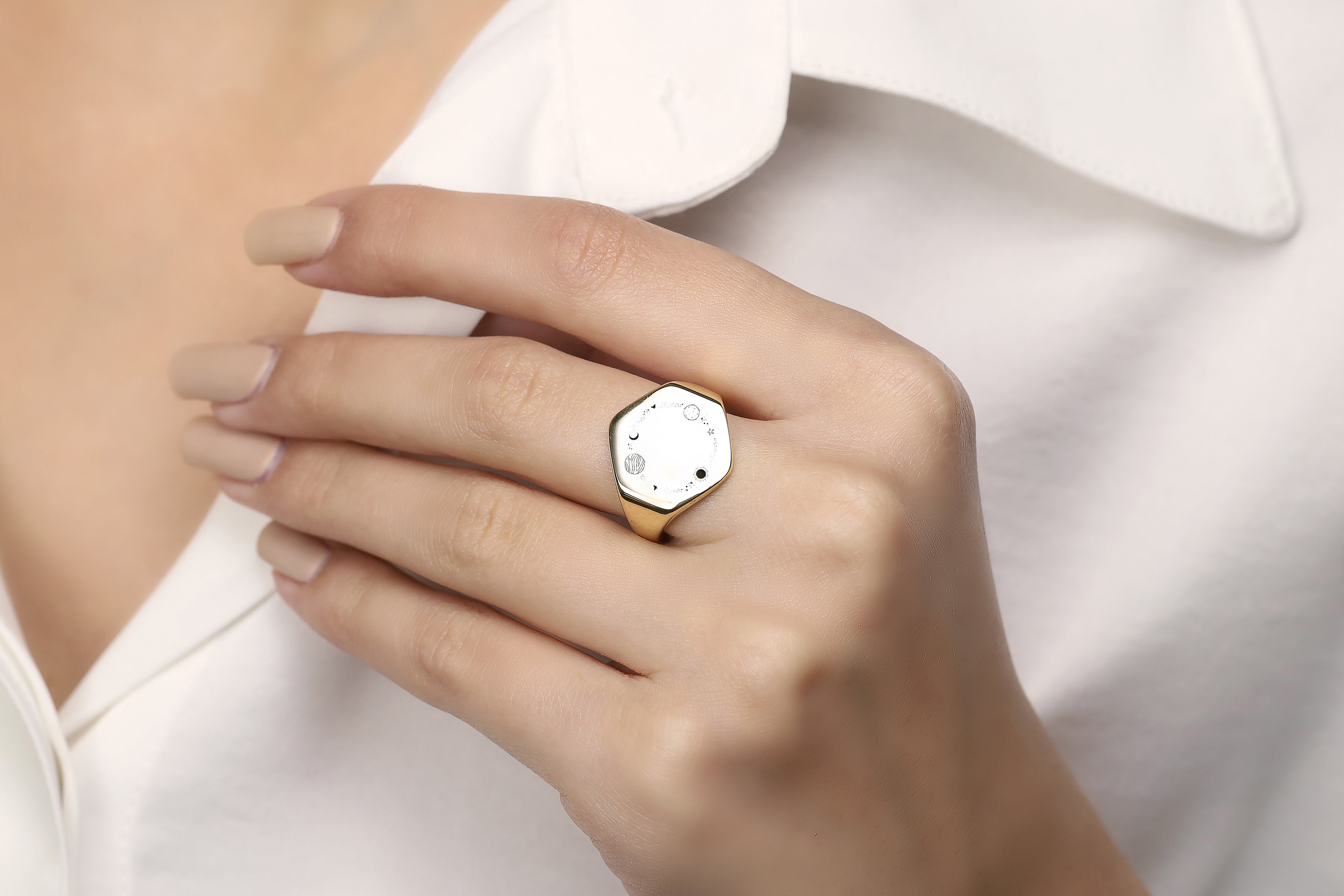 14k Gold Space Signet Ring