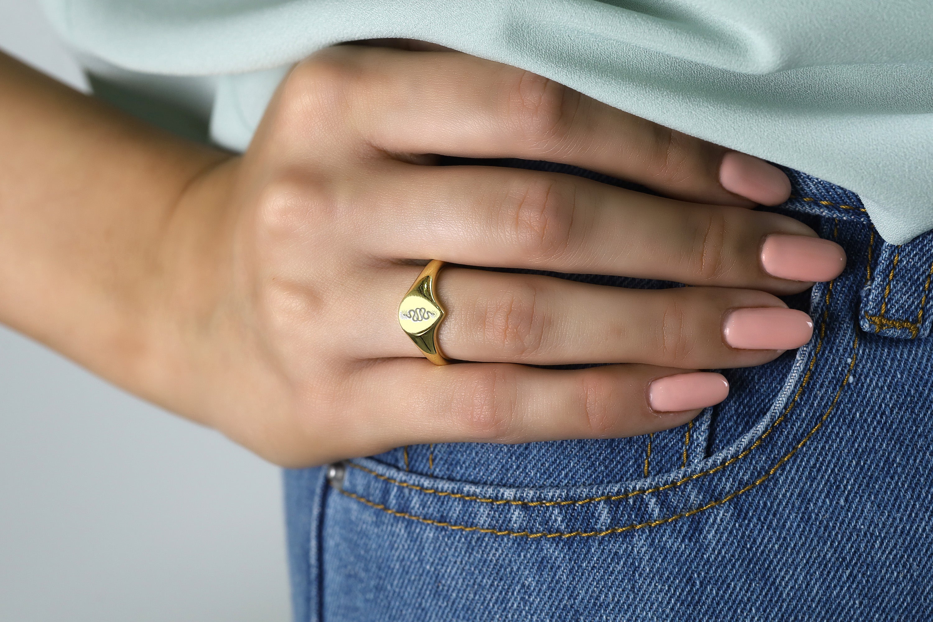 Delicate Snake Gold Signet Ring