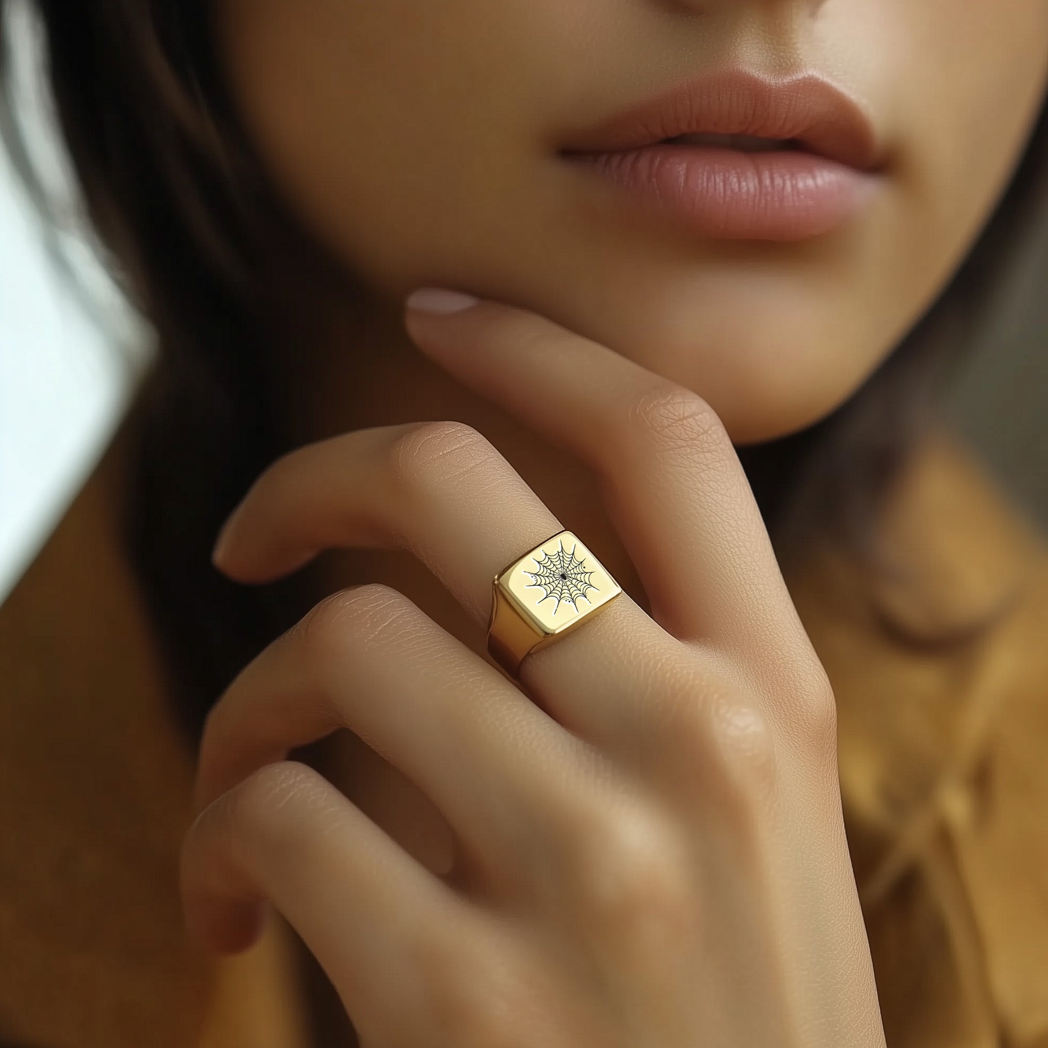 Spider Cobweb Engraving Ring