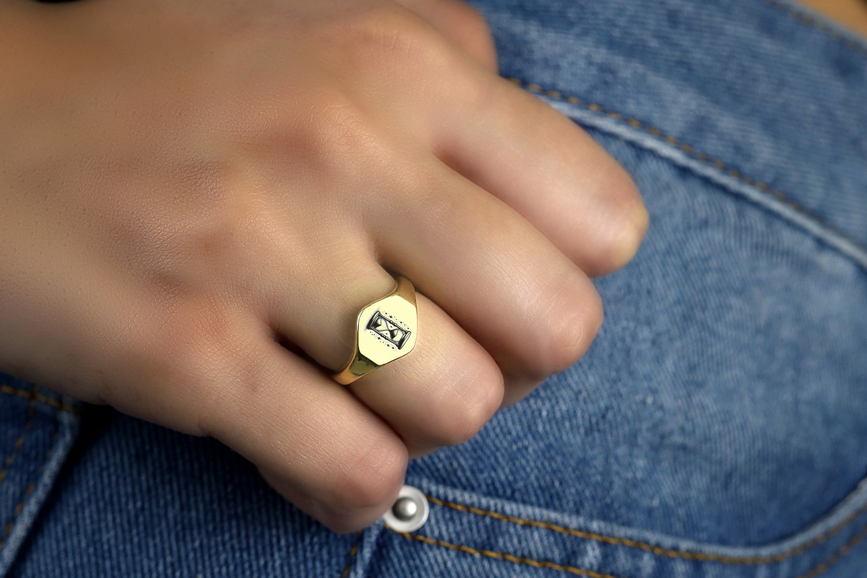 Engraved Hourglass Signet Ring
