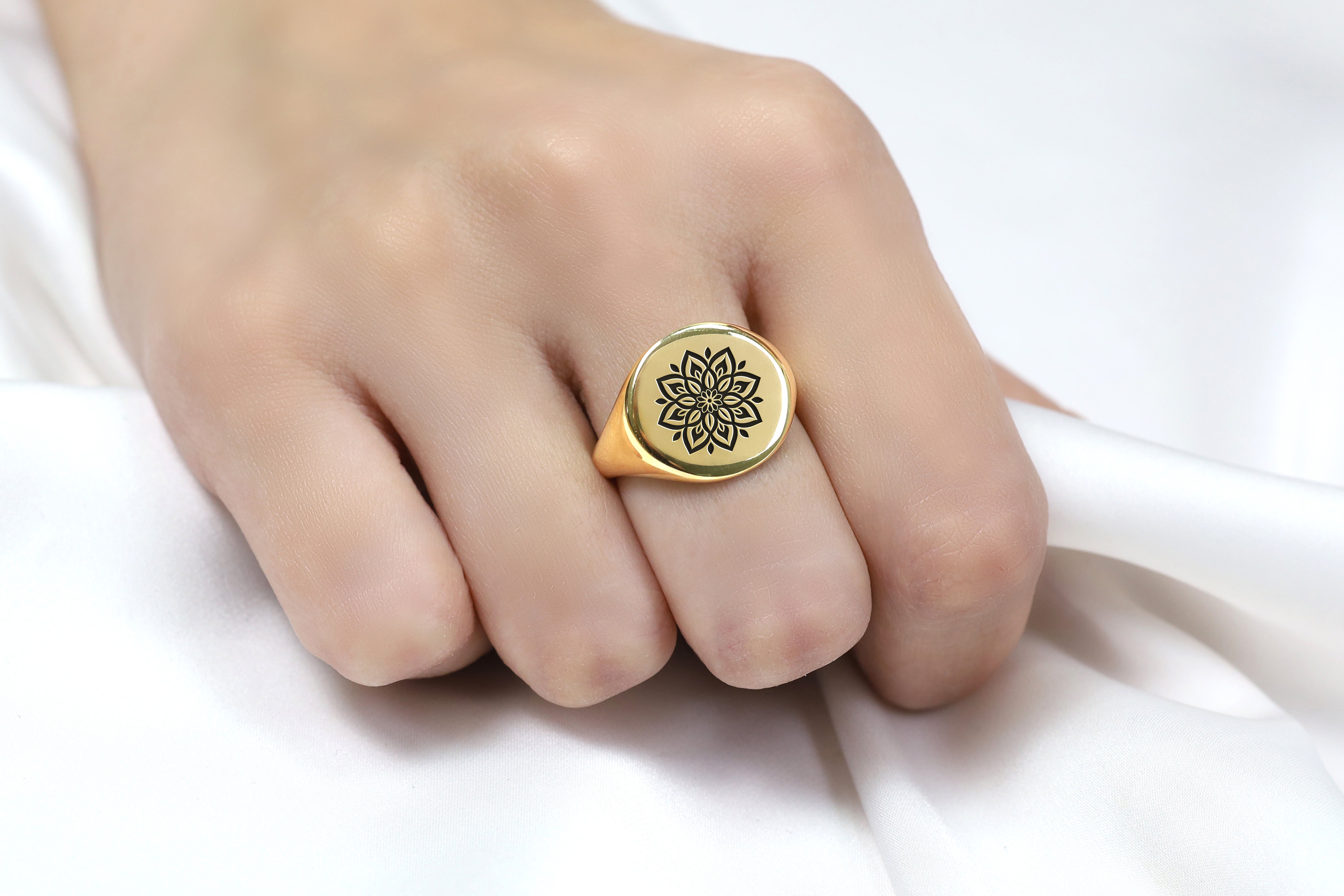 Engraved Mandala Signet Ring