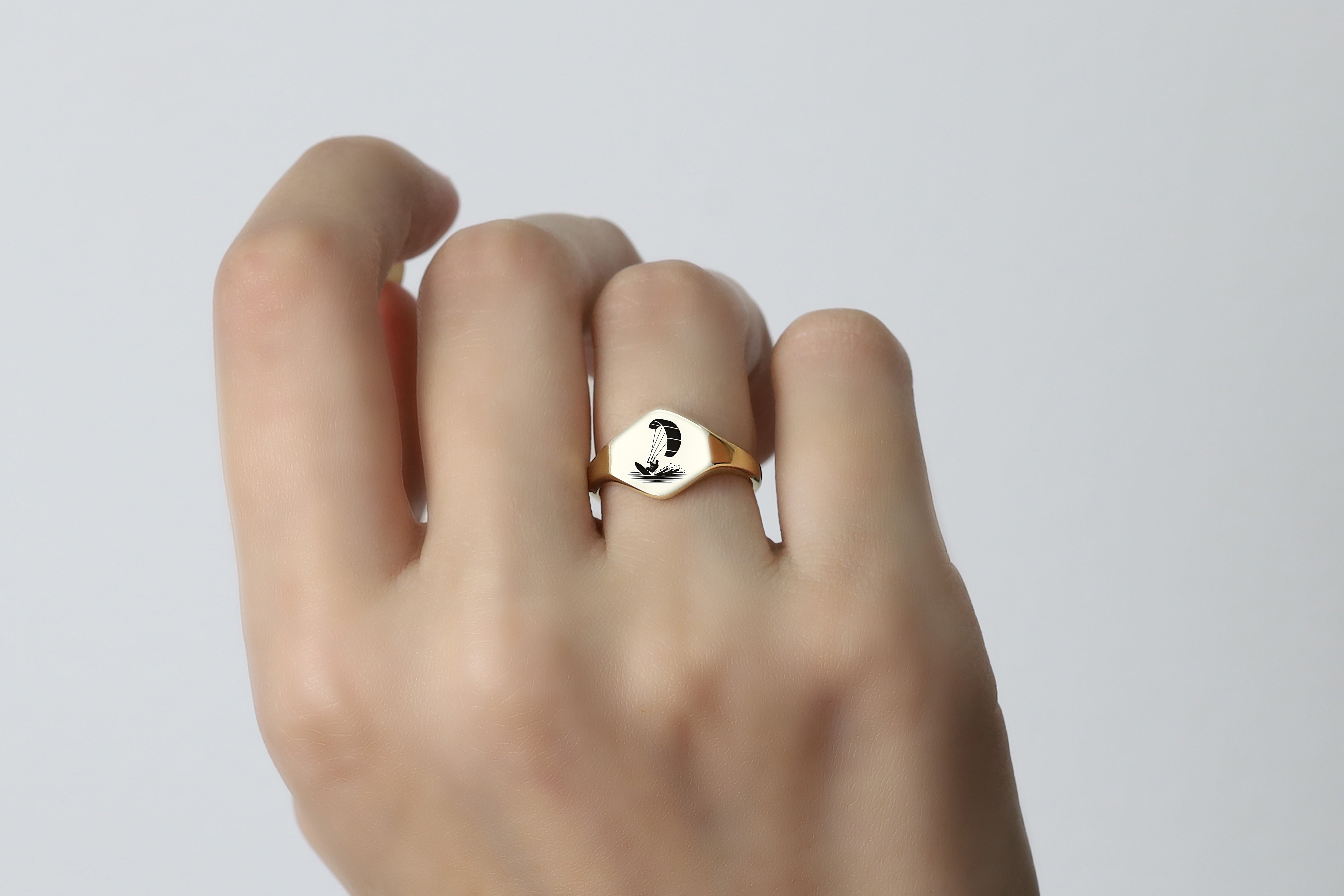 Kitesurfing Engraved Gold Ring
