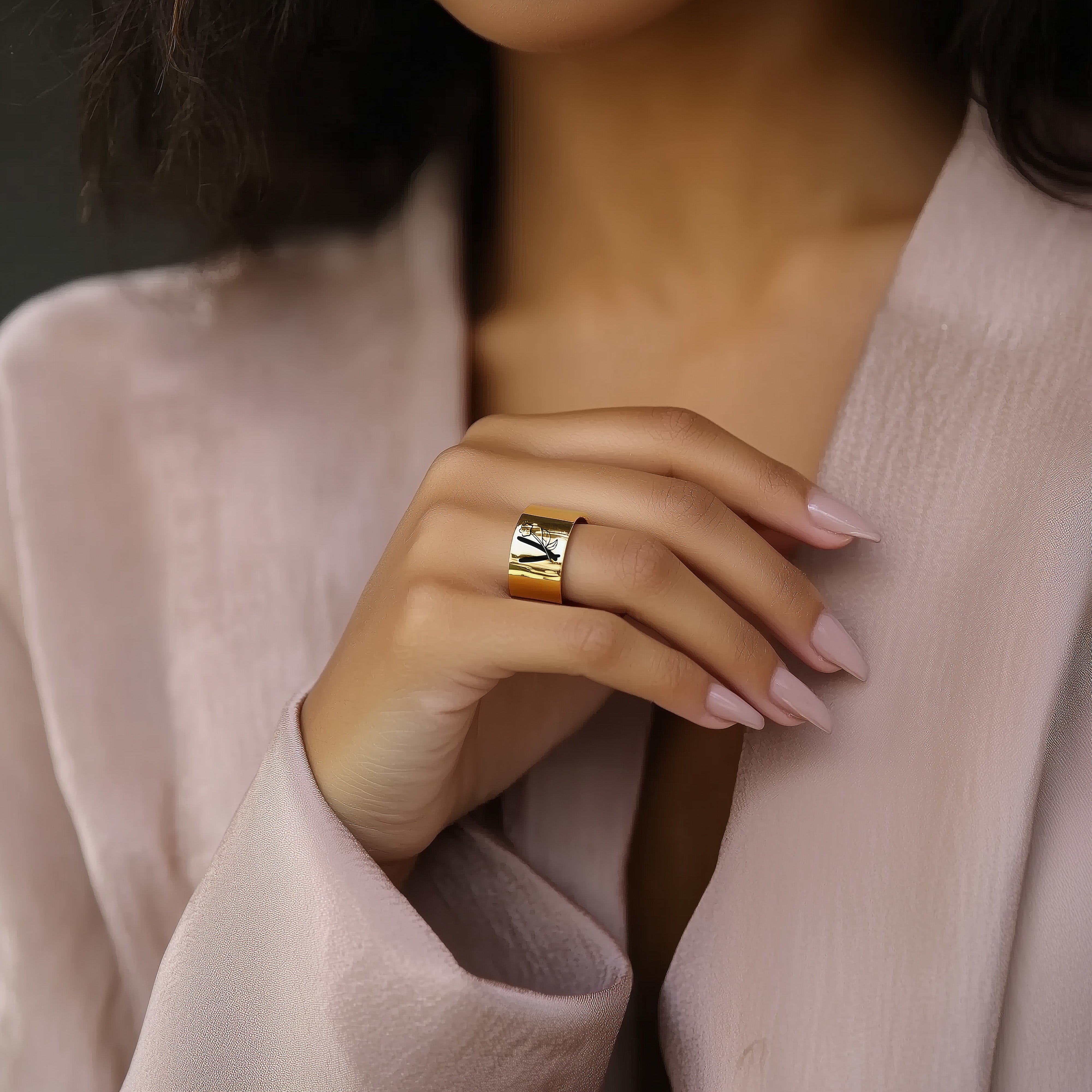 Engraved Flowered Letter Ring