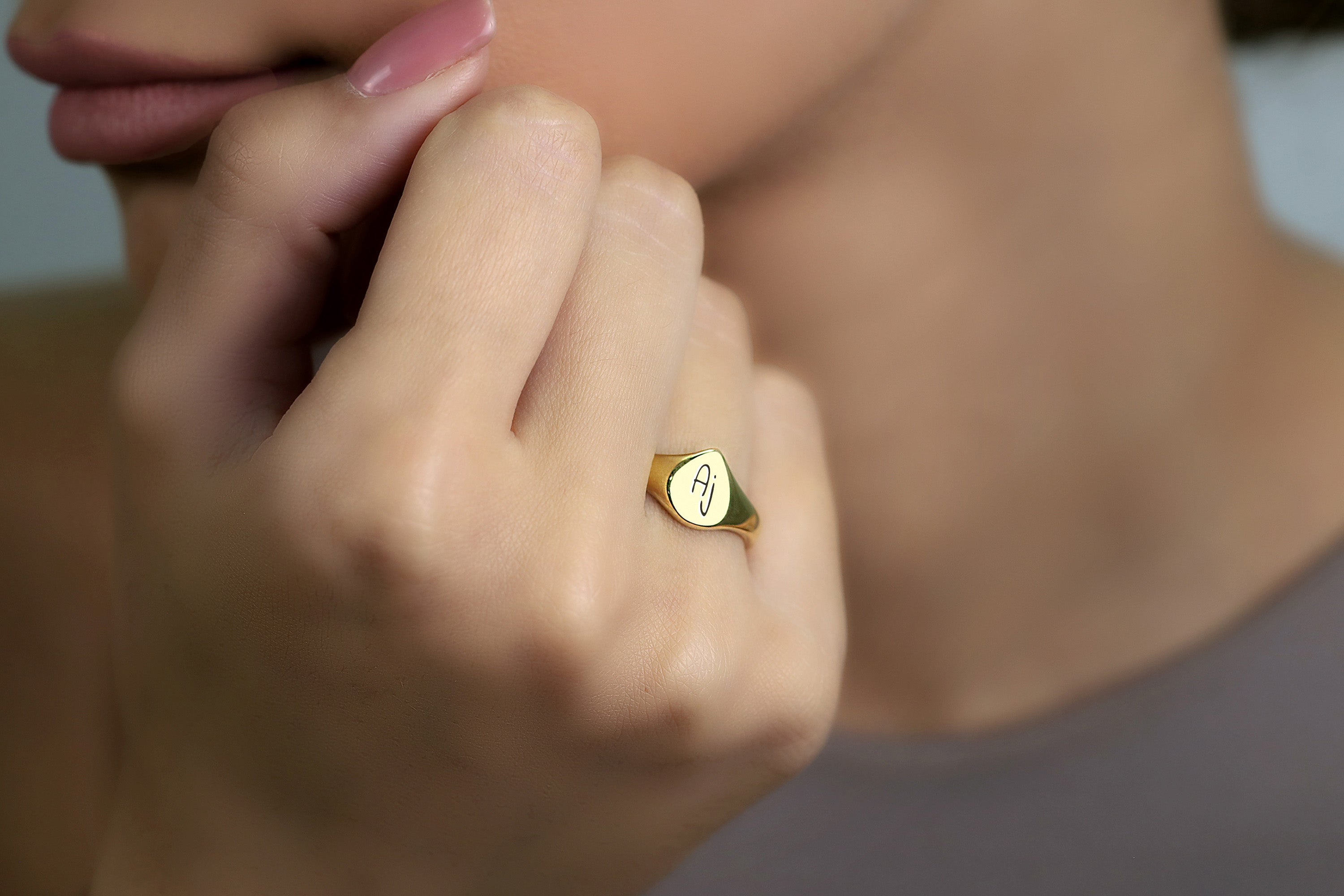 Engraved Name Initial Ring