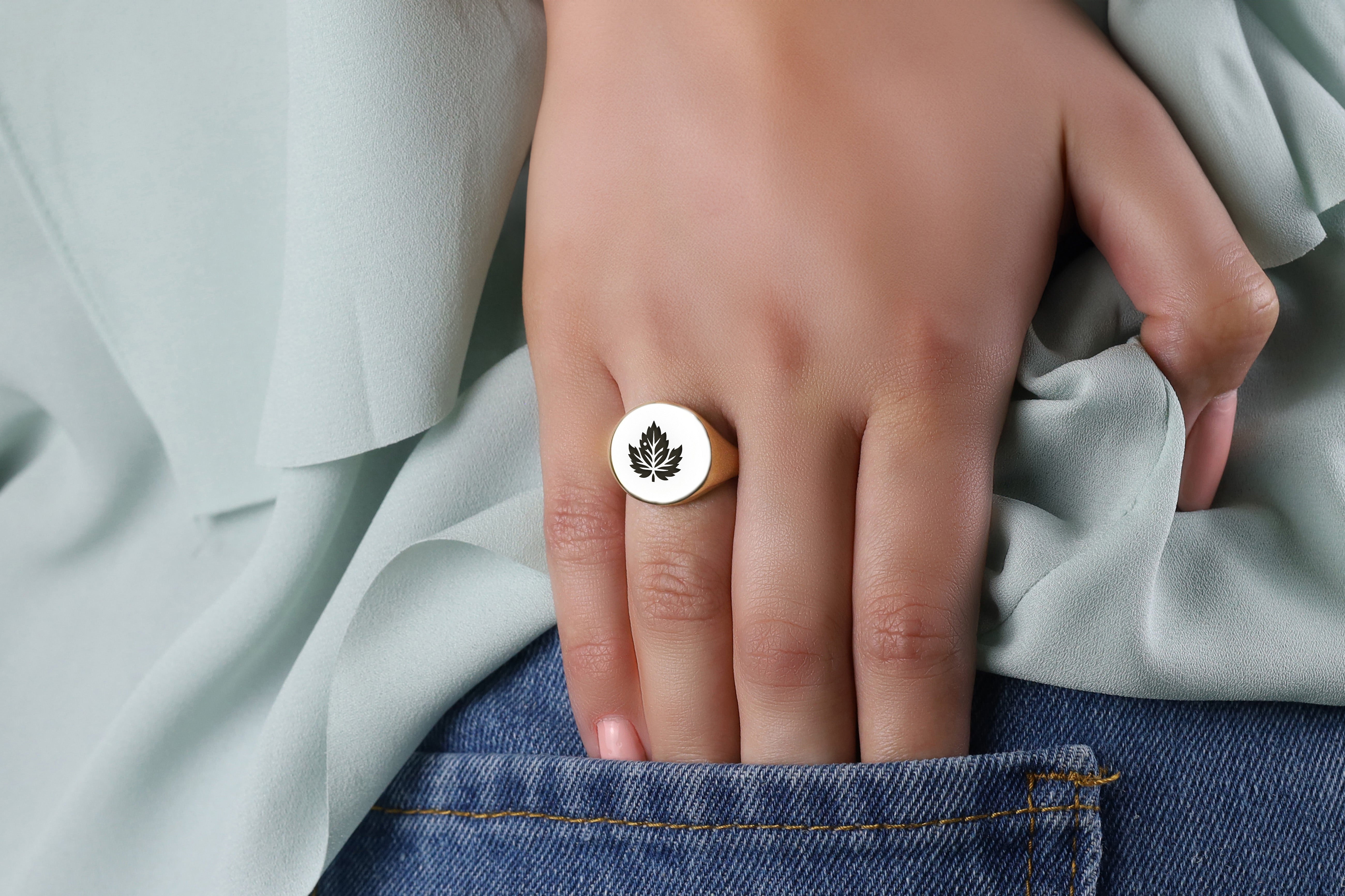 Engraved Leaf Signet Ring