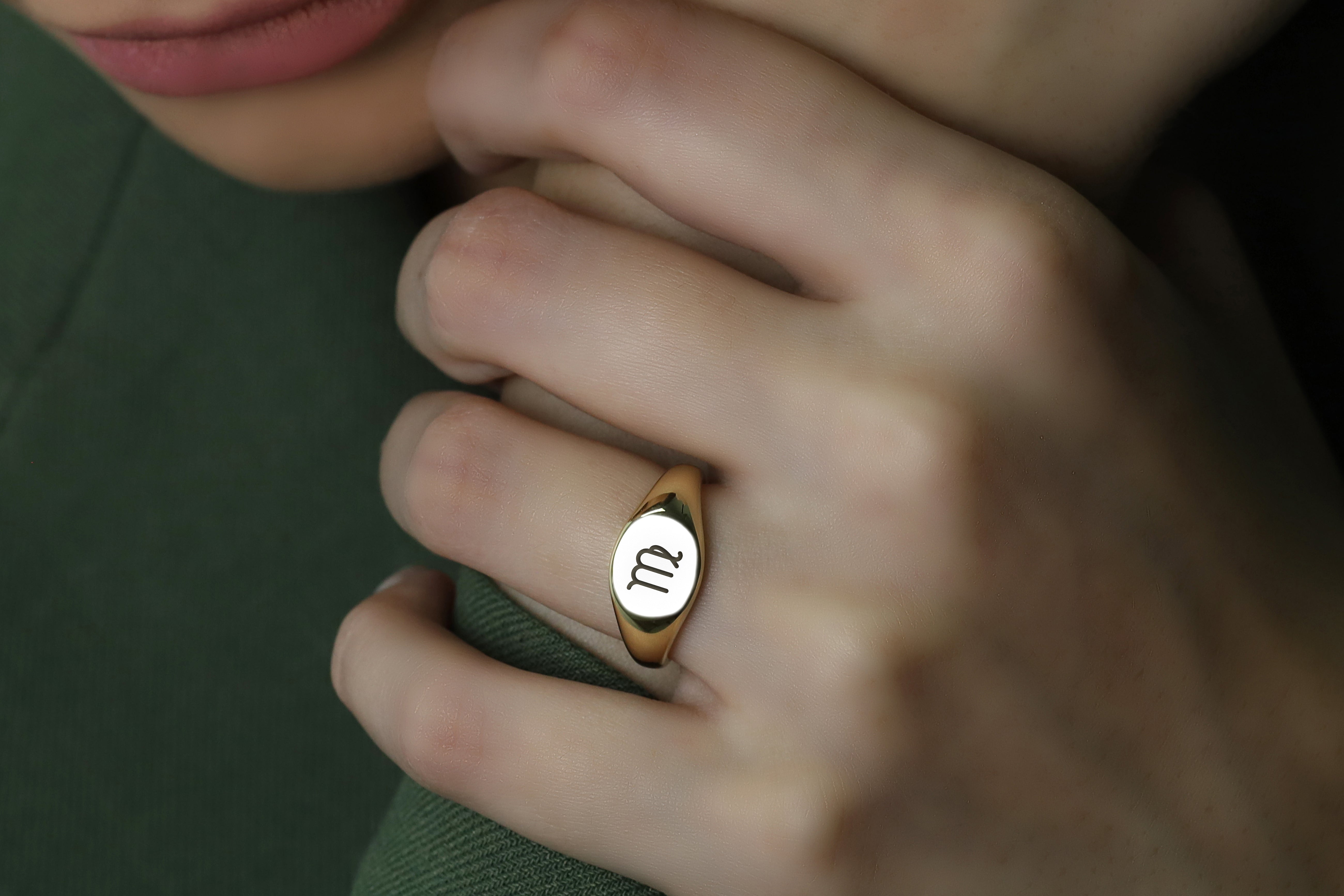 14k Gold Virgo Signet Ring