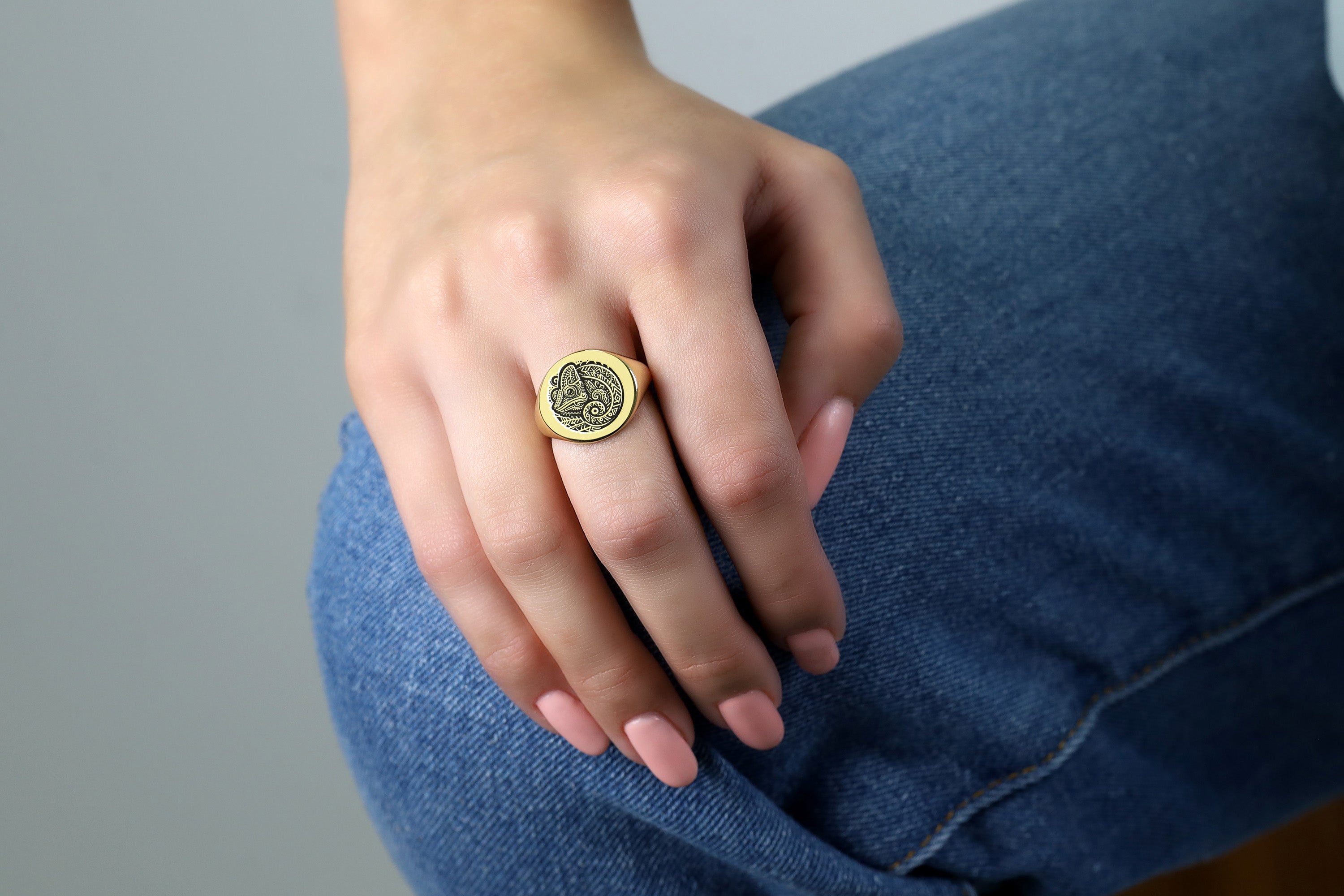 Custom Chameleon Signet Ring