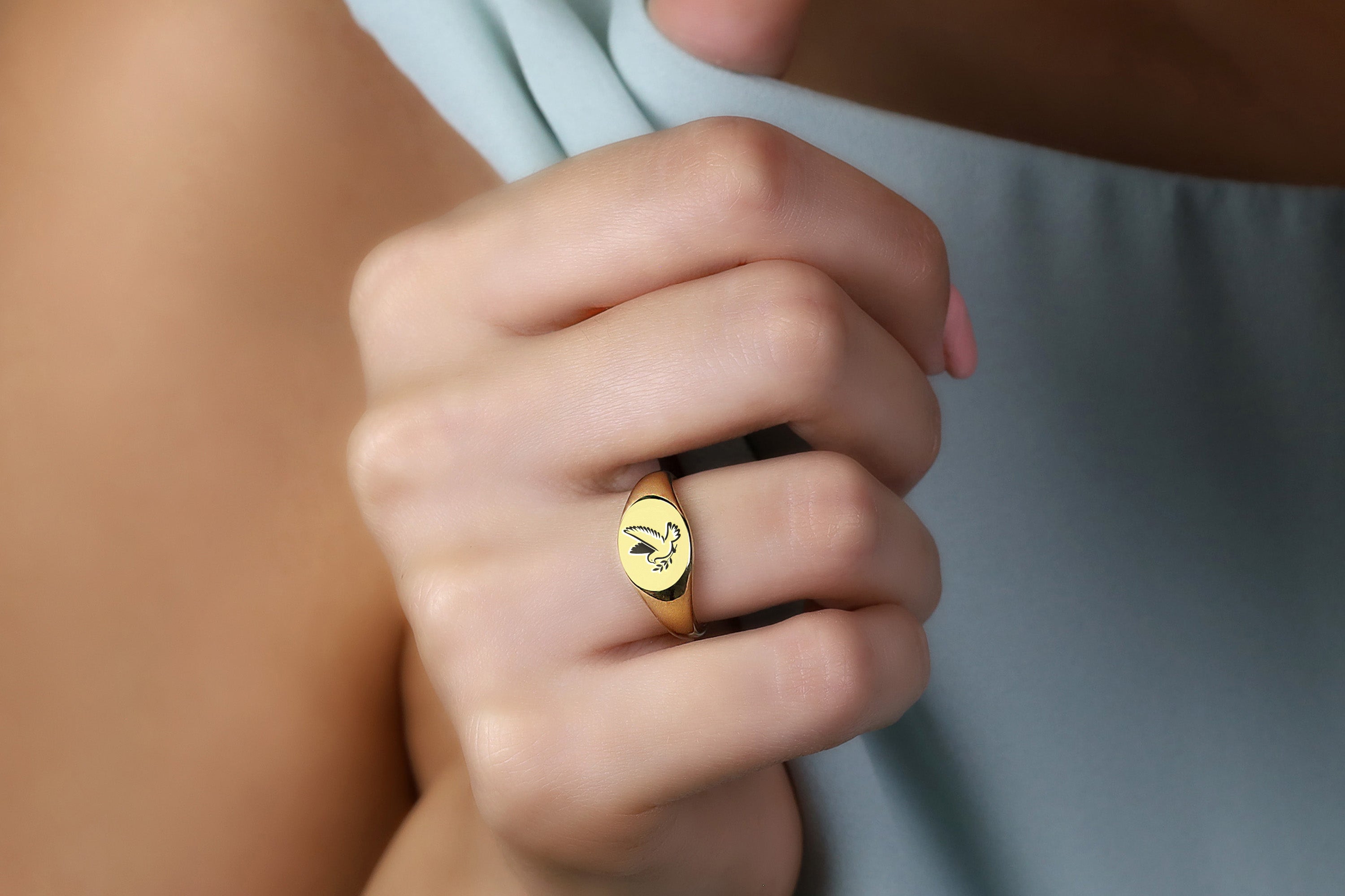 Engraved Pigeon Signet Ring